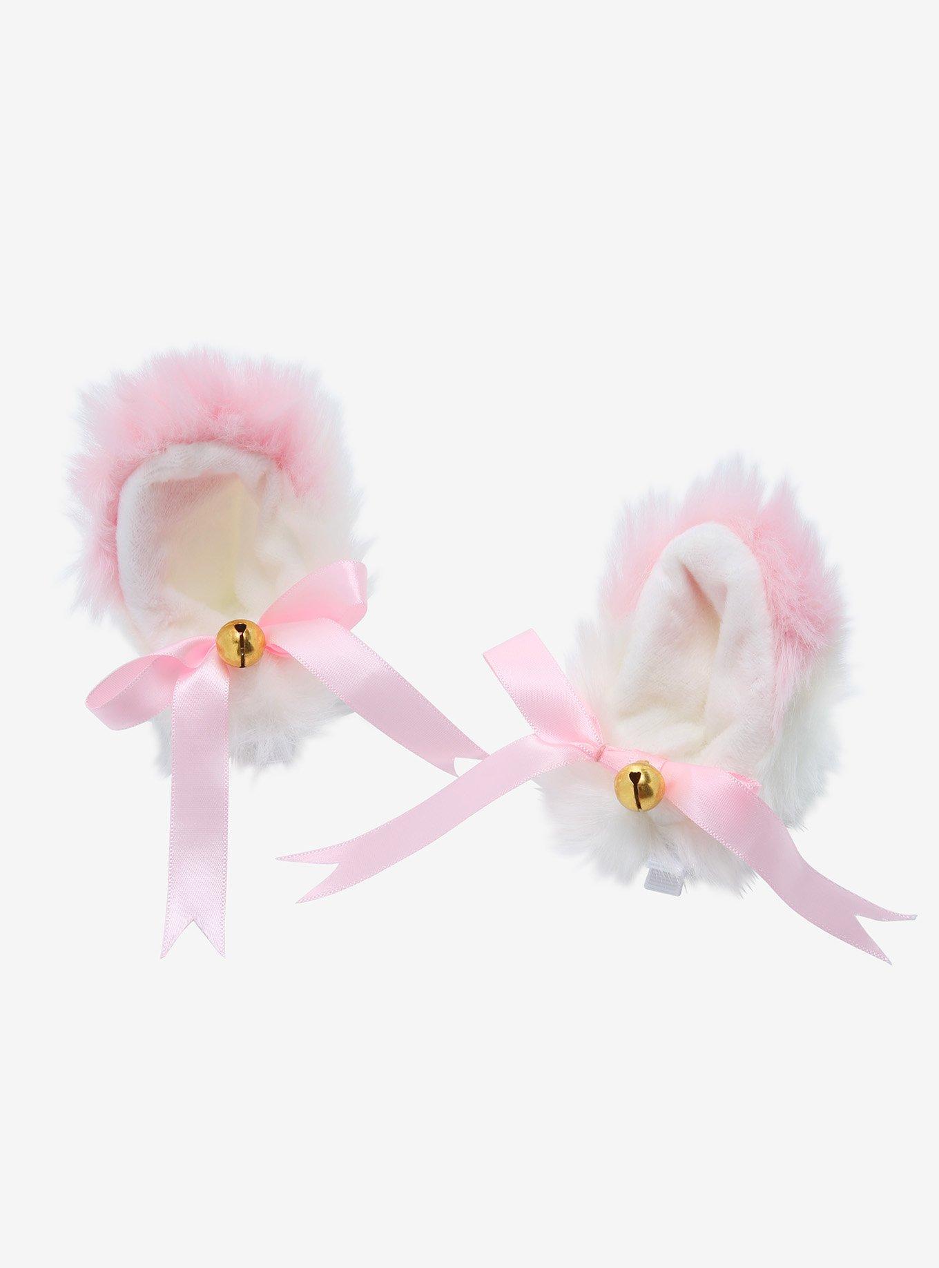 Pink & White Cat Ear Hair Clip Set, , hi-res