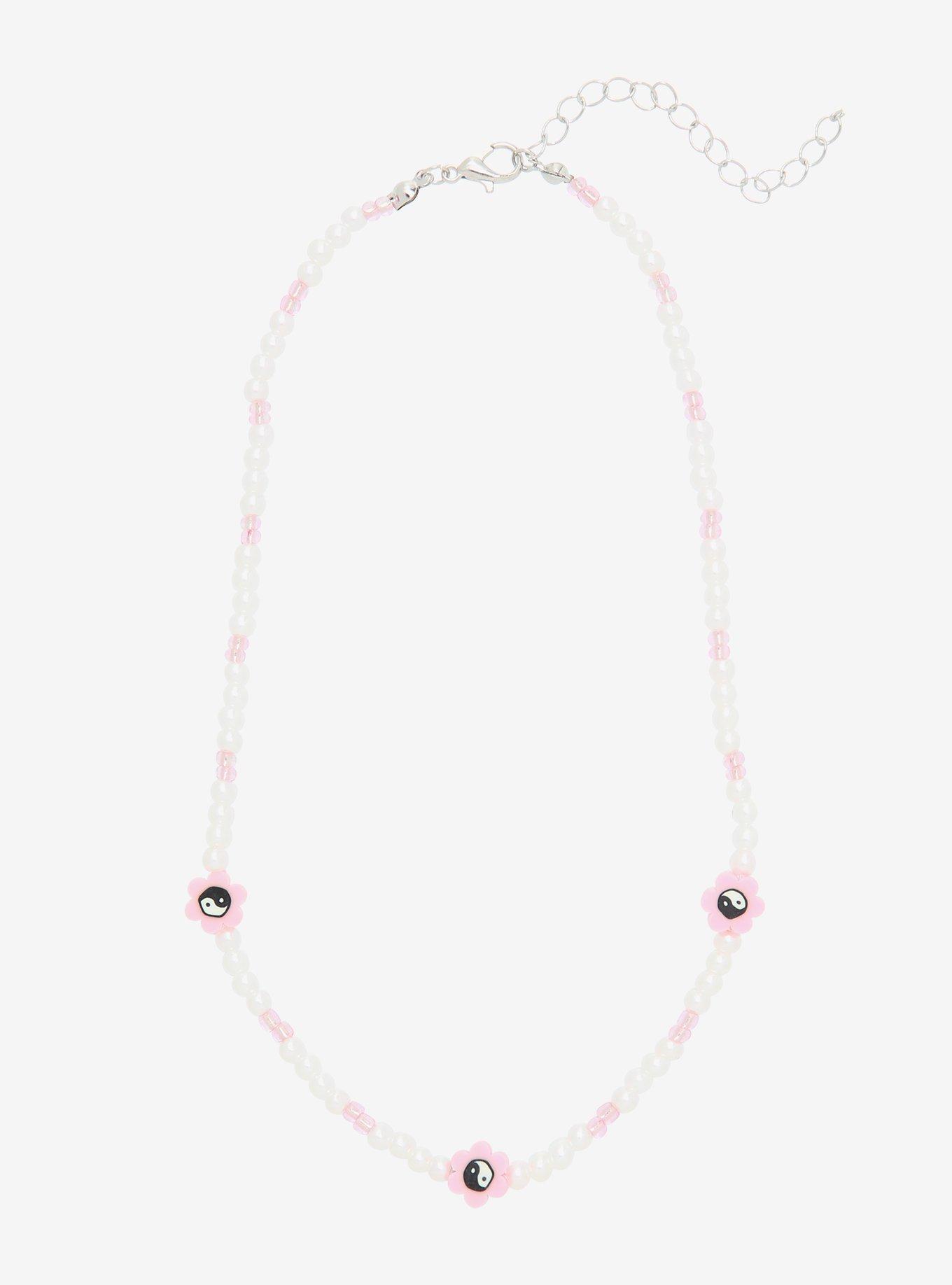Pink & White Floral Yin-Yang Necklace, , hi-res