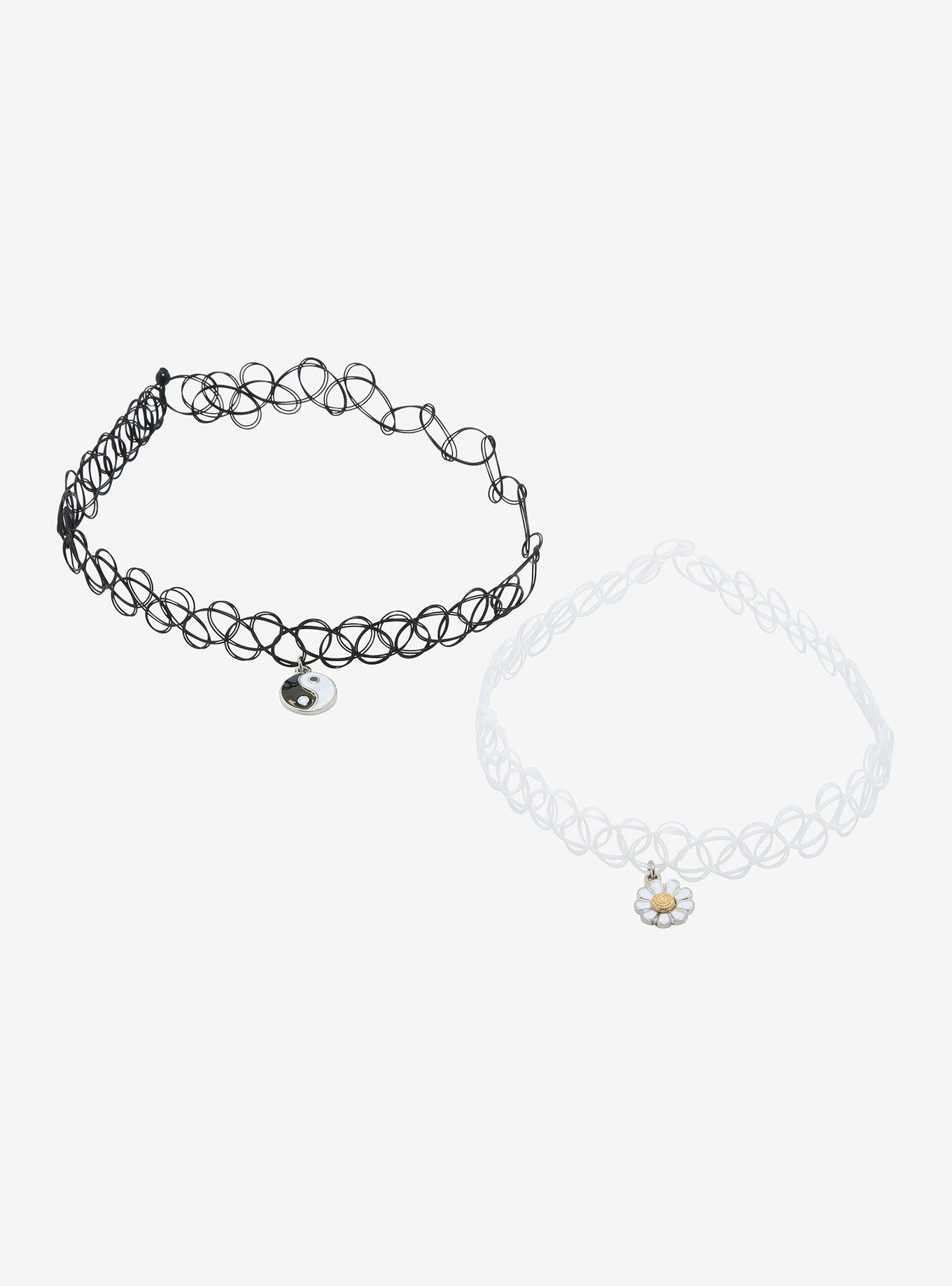 Tattoo Hot Topic Choker Necklace Claire's Heart Floral Beaded