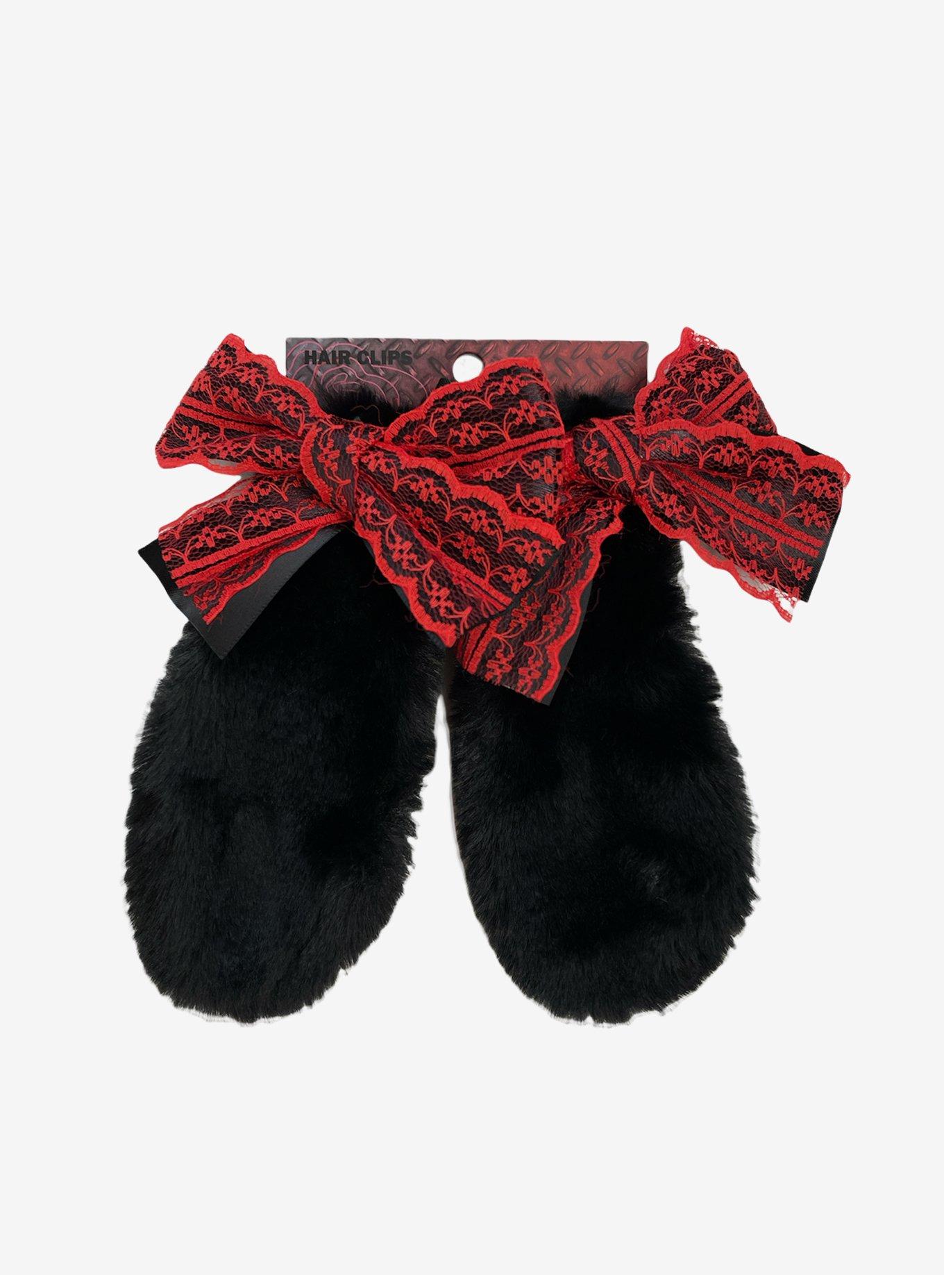 Black & Red Bow Puppy Ear Hair Clips, , hi-res