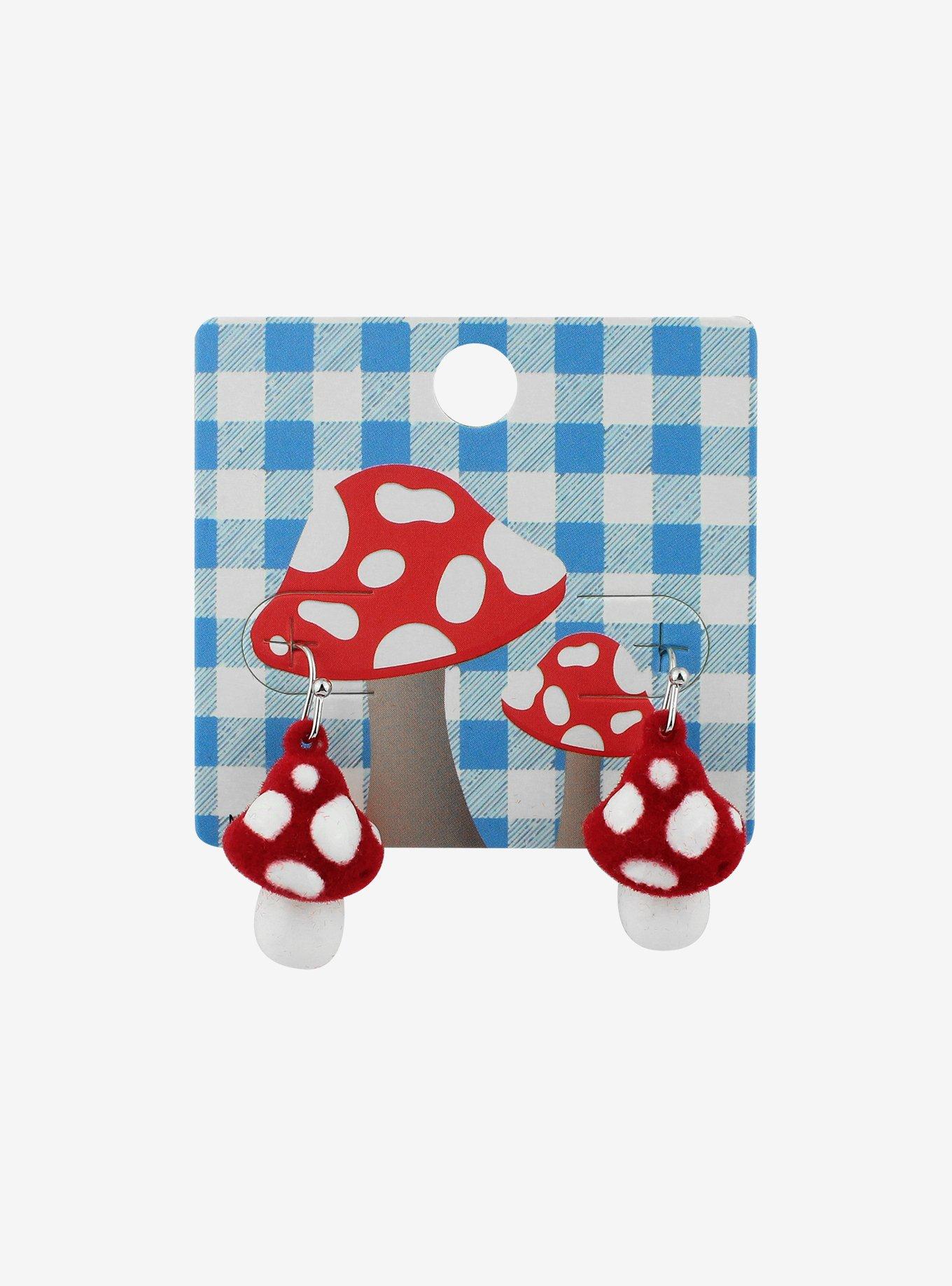 Felt Mushroom Drop Earrings, , hi-res