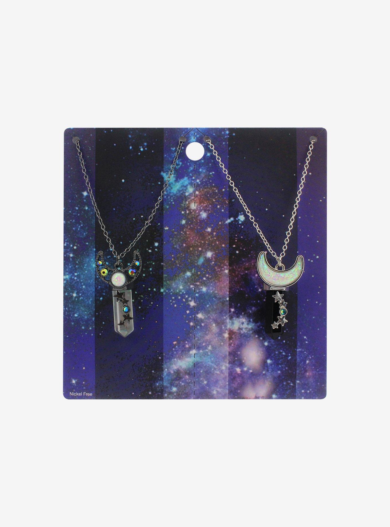 Mystical Moon & Faux Crystal Bestie Necklace Set