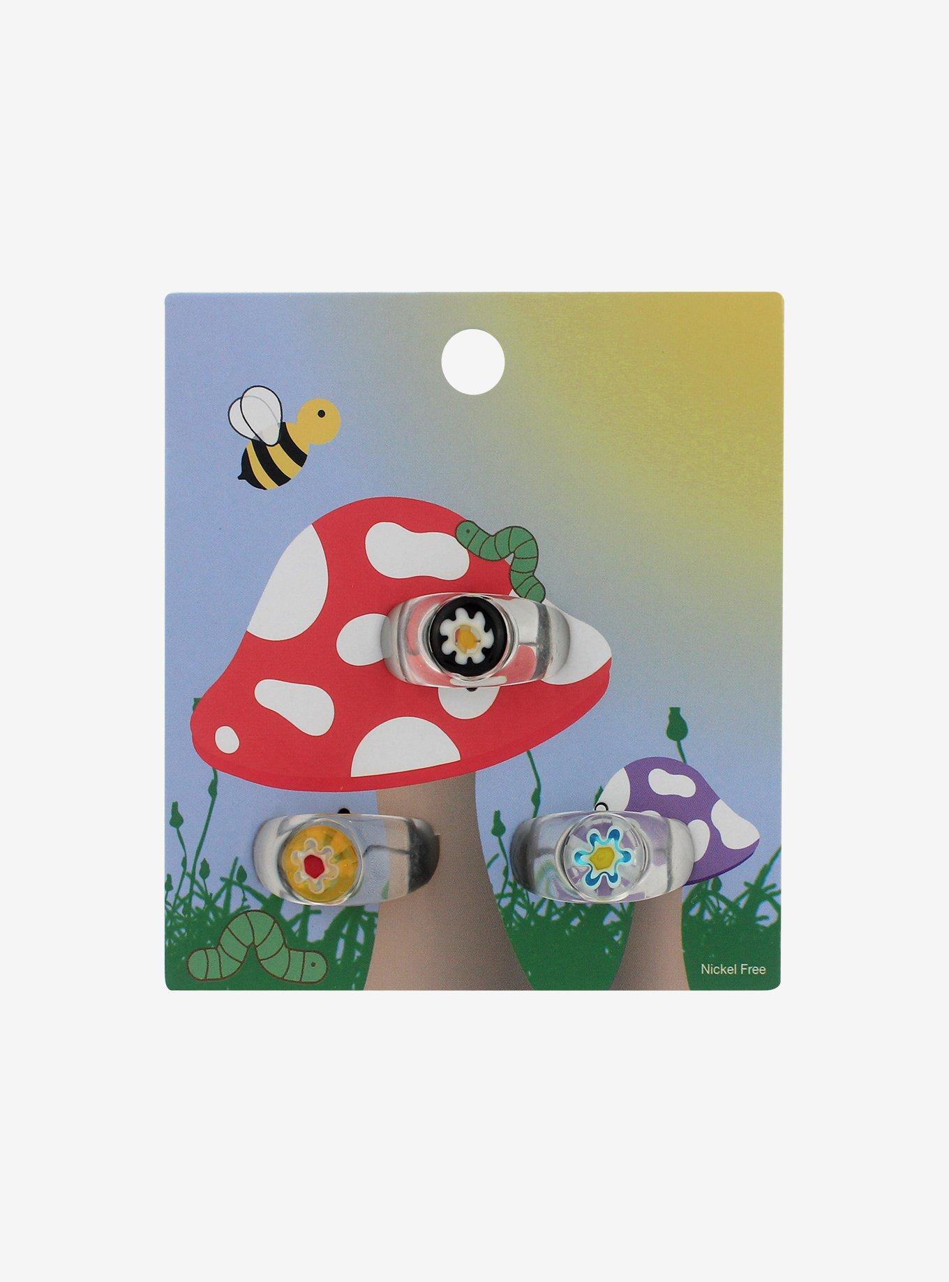 Chunky '90s Flowers Acrylic Ring Set, , hi-res