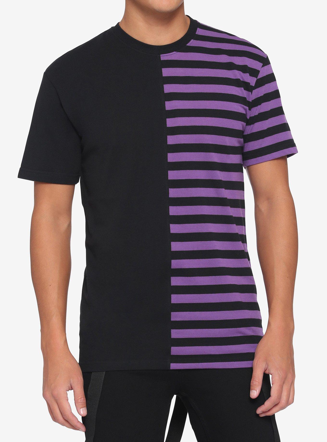 Purple & Black Stripe Split T-Shirt, STRIPE - PURPLE, hi-res