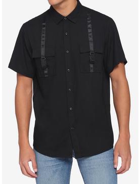Buckle Strap Black Woven Button-Up, , hi-res