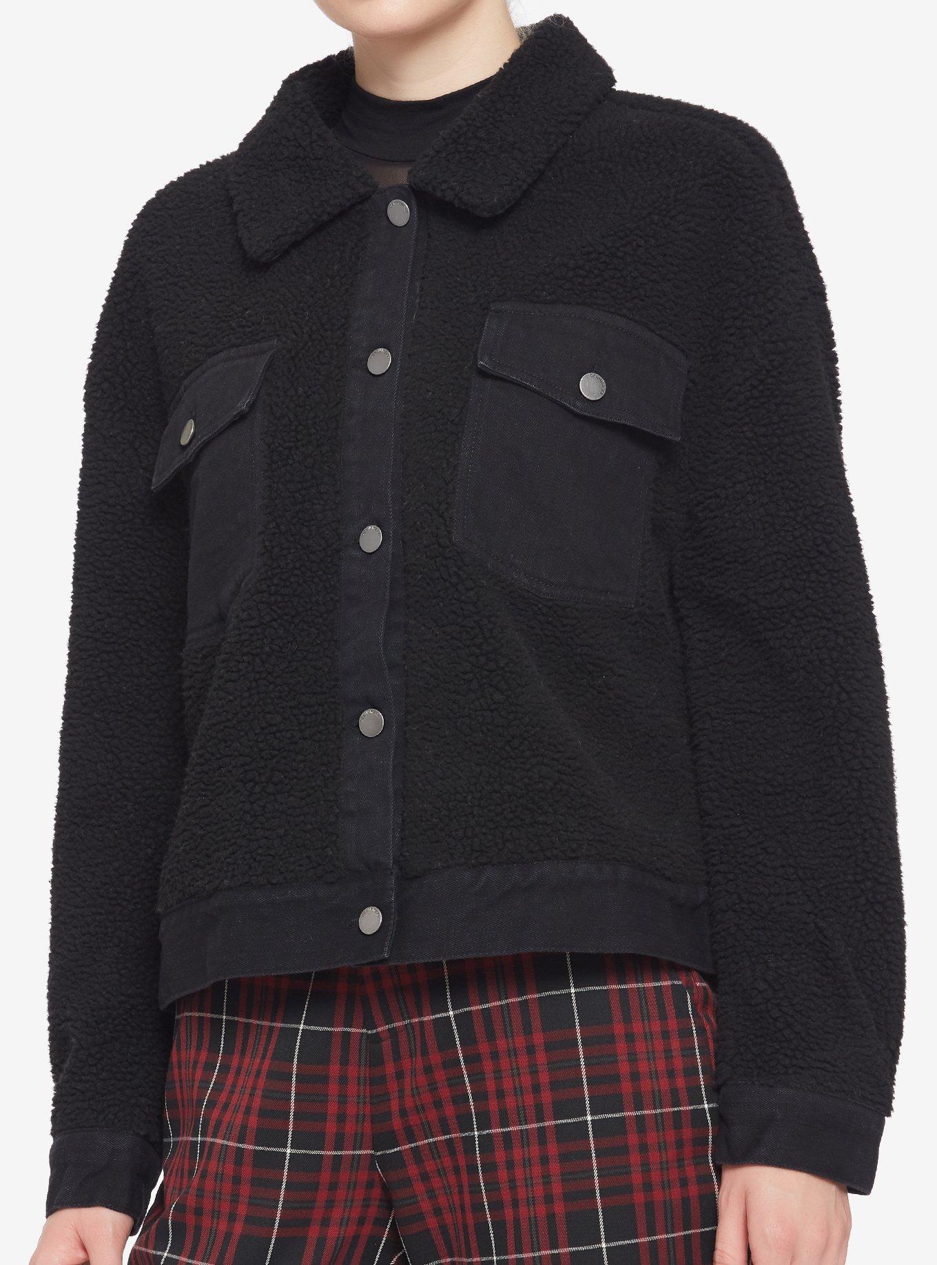 Black Sherpa & Denim Girls Jacket, , hi-res