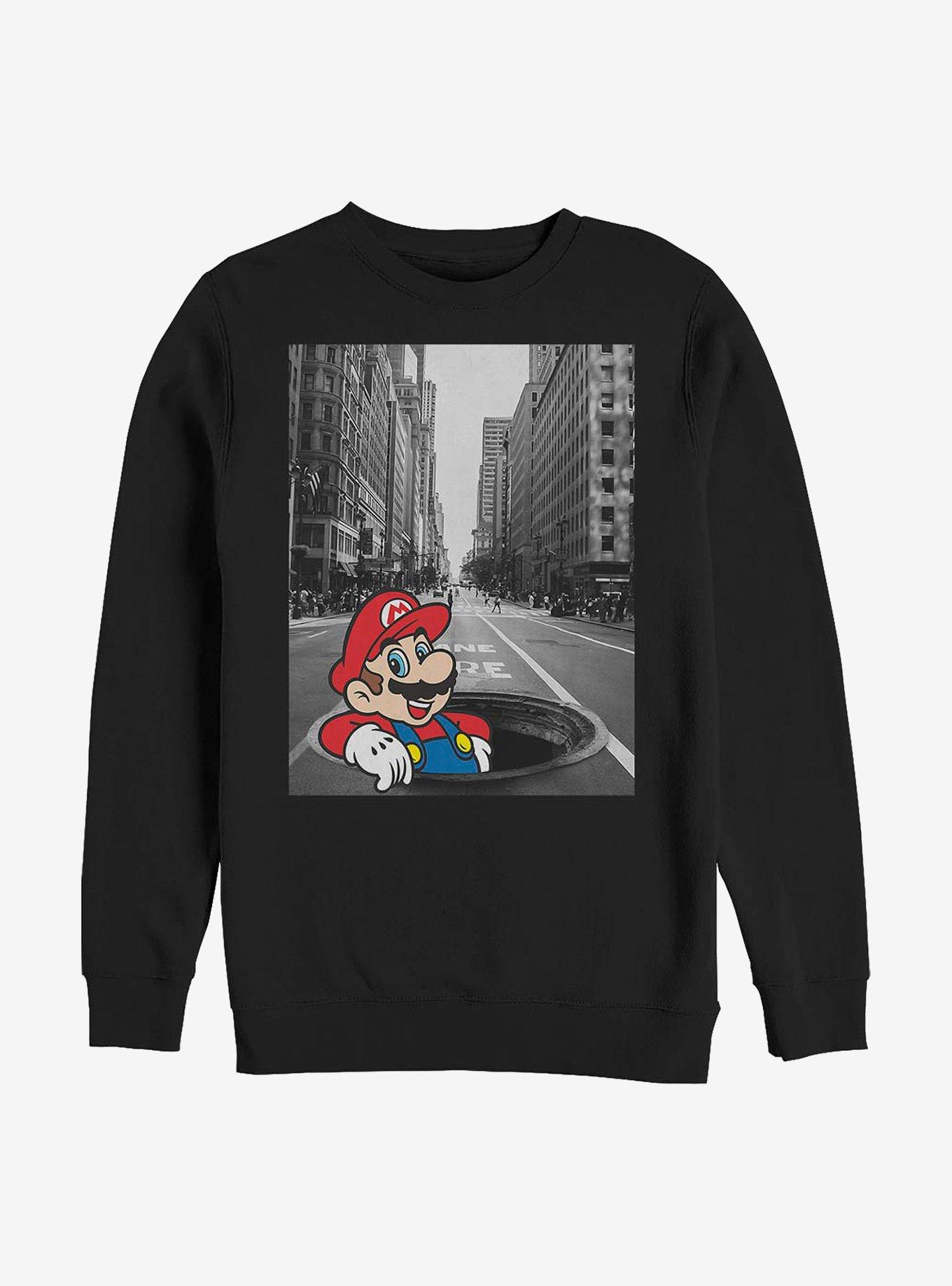 Nintendo Mario Street Thinker Crew Sweatshirt, BLACK, hi-res