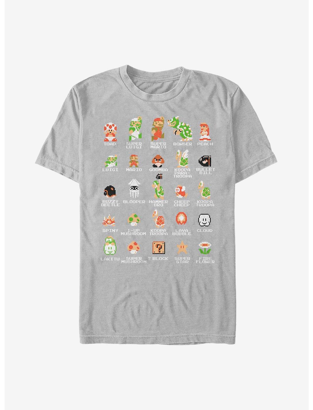 Nintendo Mario Pixel Cast T-Shirt, SILVER, hi-res