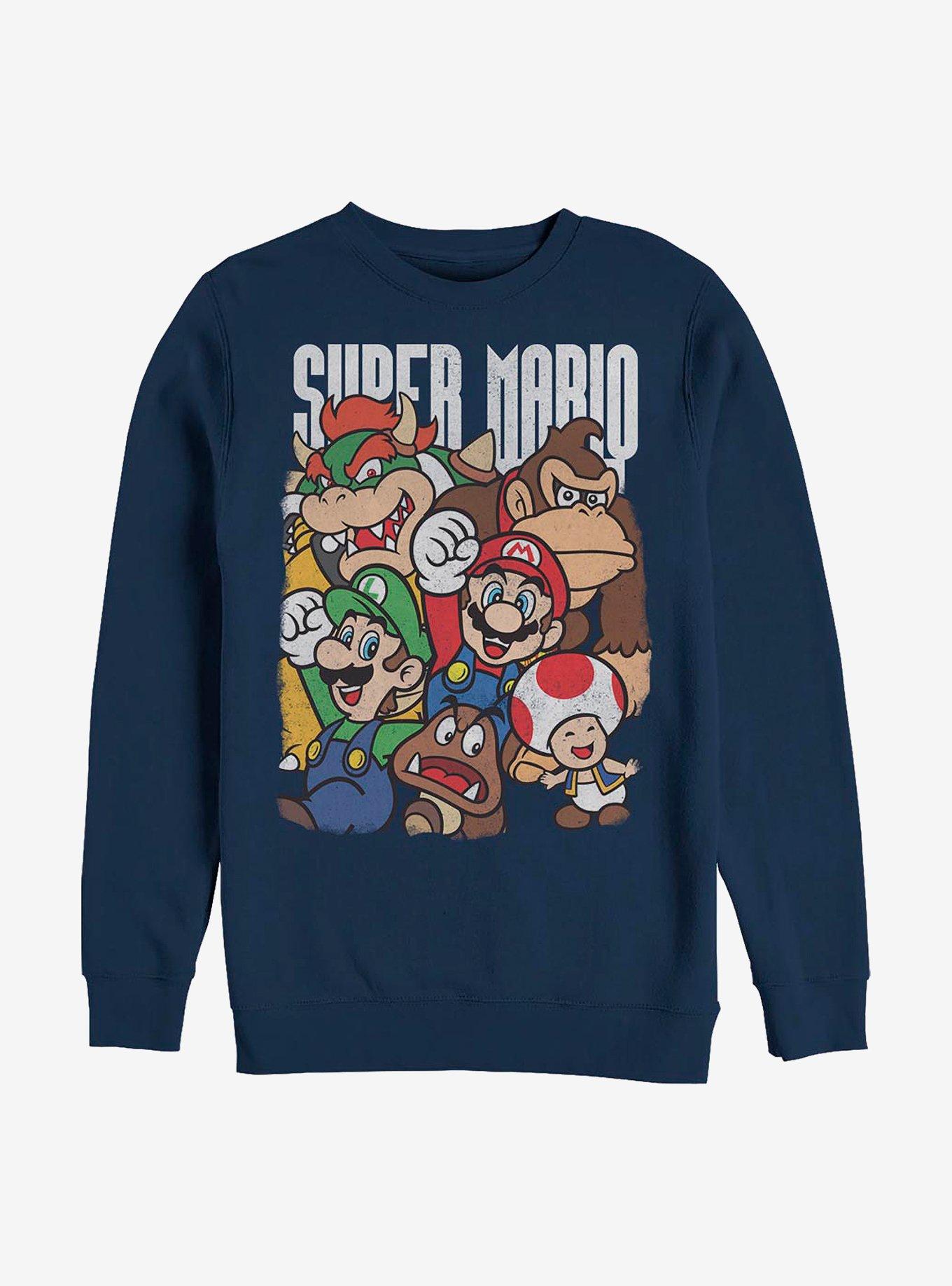 Nintendo Mario Super Group Crew Sweatshirt, NAVY, hi-res