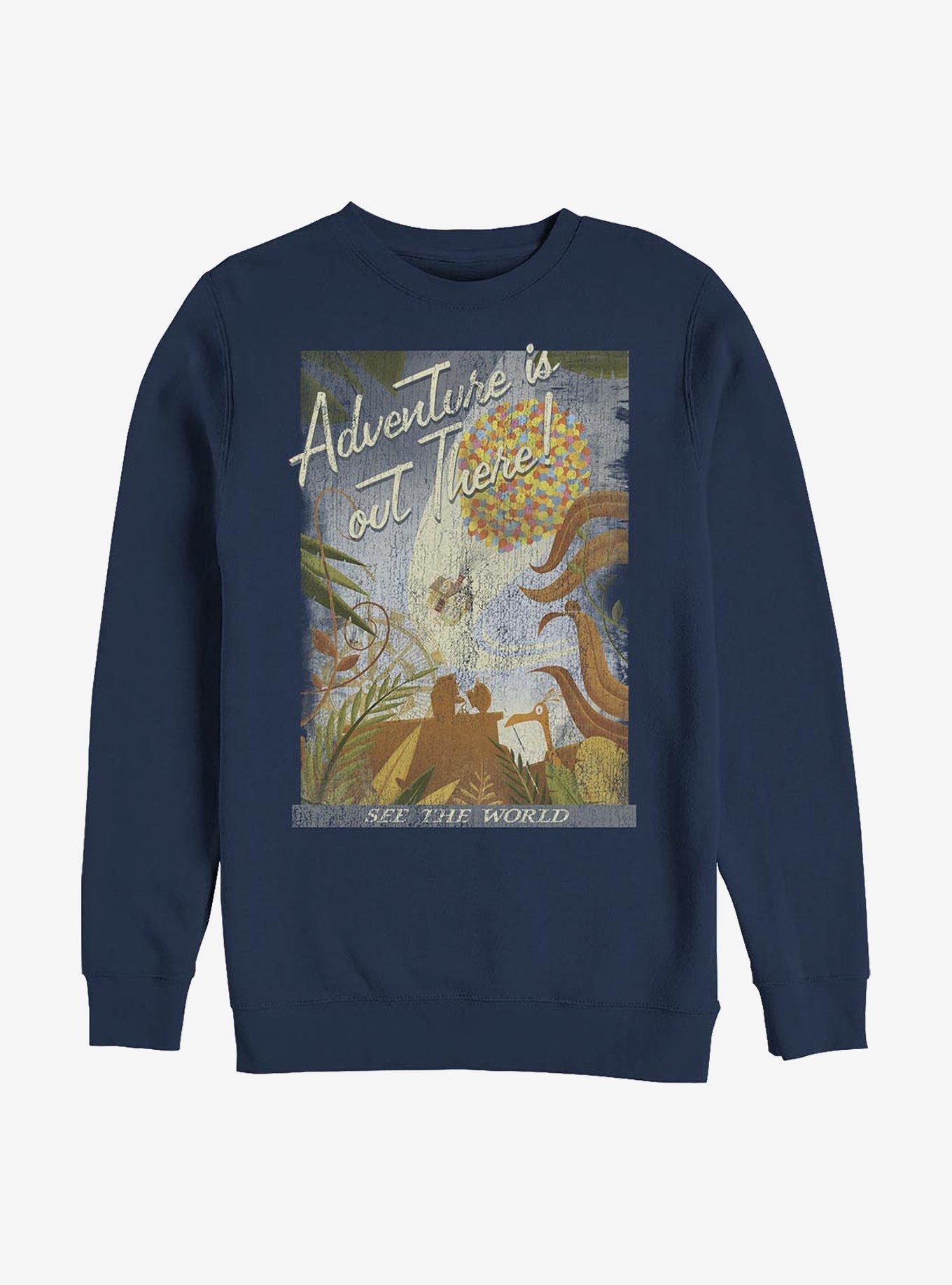 Disney Pixar Up Travel Poster Crew Sweatshirt, NAVY, hi-res