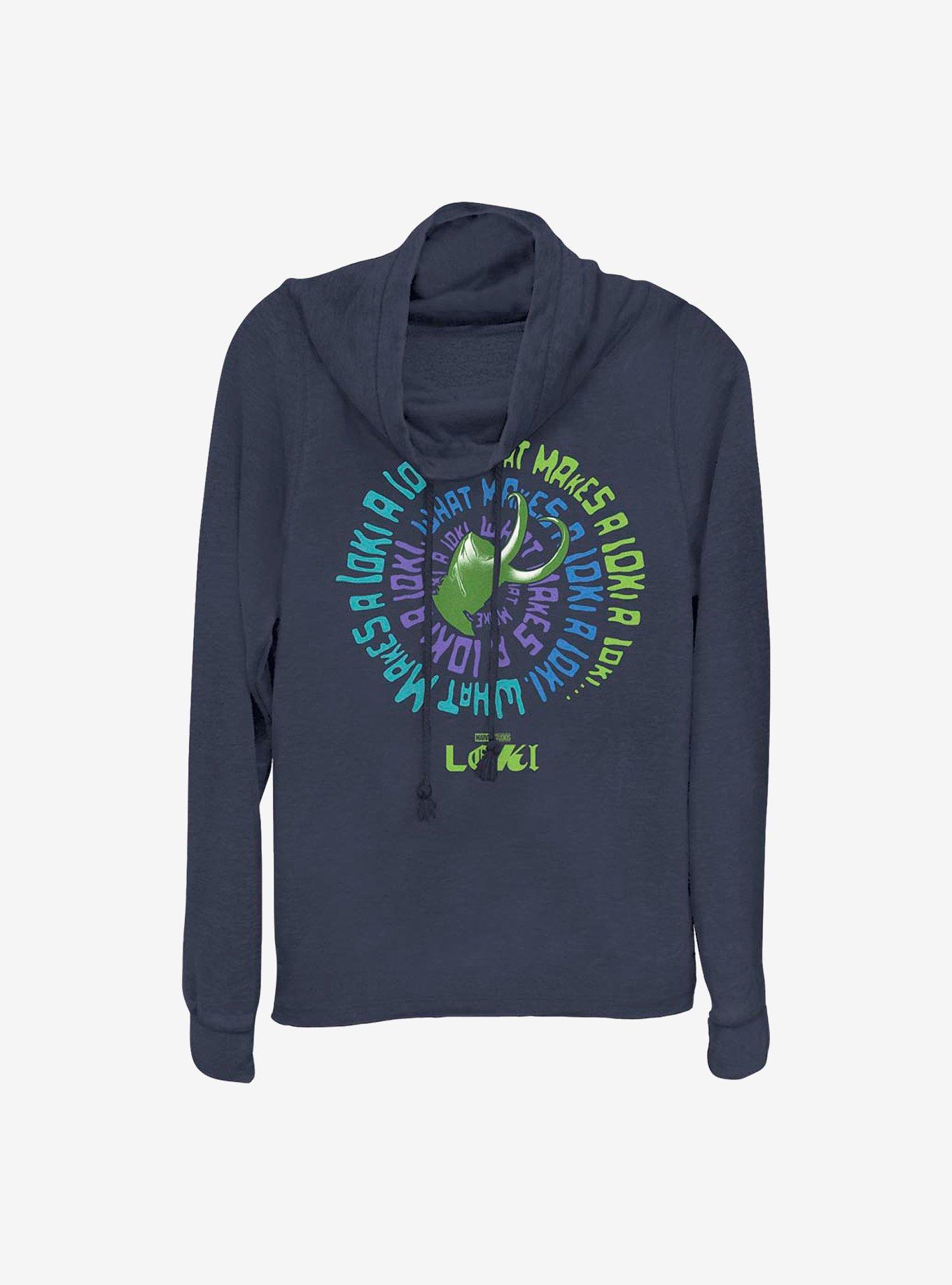 Marvel Loki What Makes A Loki Cowlneck Long-Sleeve Girls Top, NAVY, hi-res