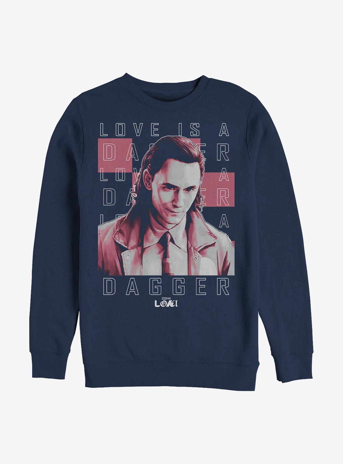 Marvel Loki Love Is A Dagger Crew Sweatshirt, NAVY, hi-res
