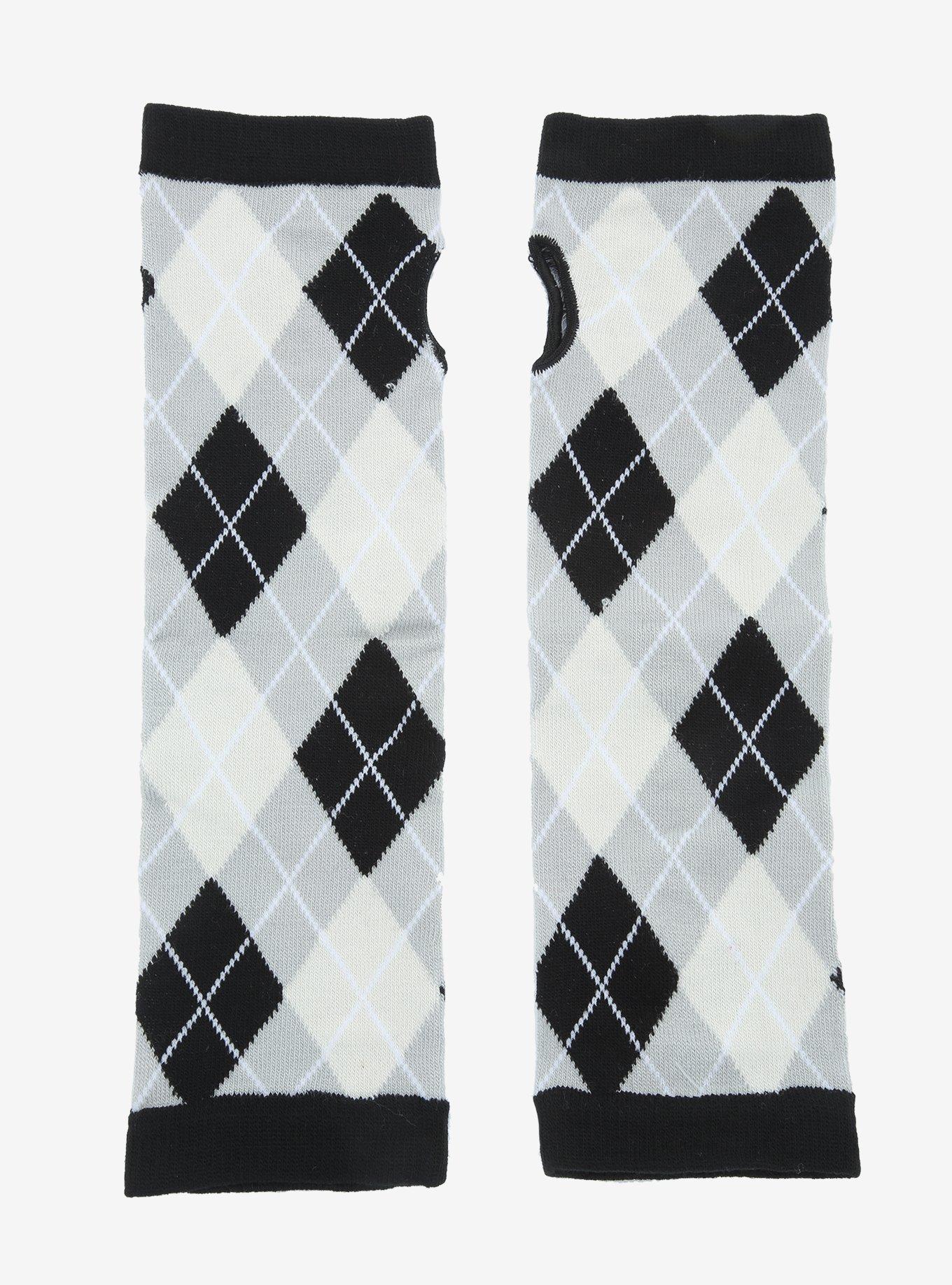 Black & Grey Argyle Arm Warmers, , hi-res