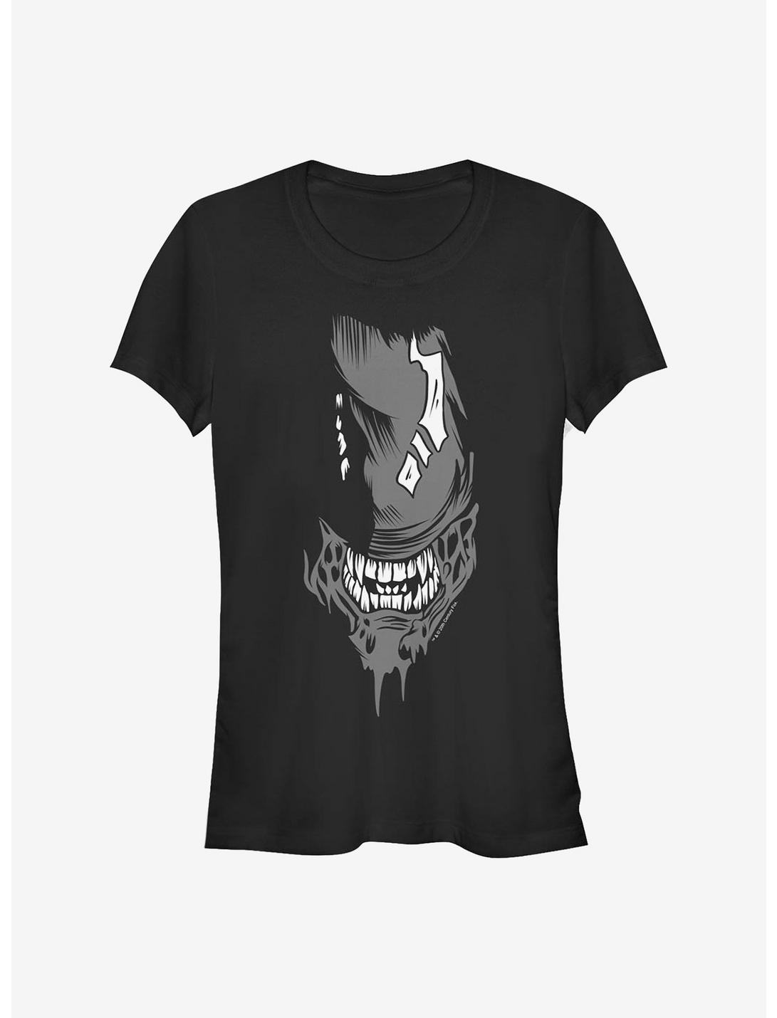 Alien Big Face Girls T-Shirt, BLACK, hi-res