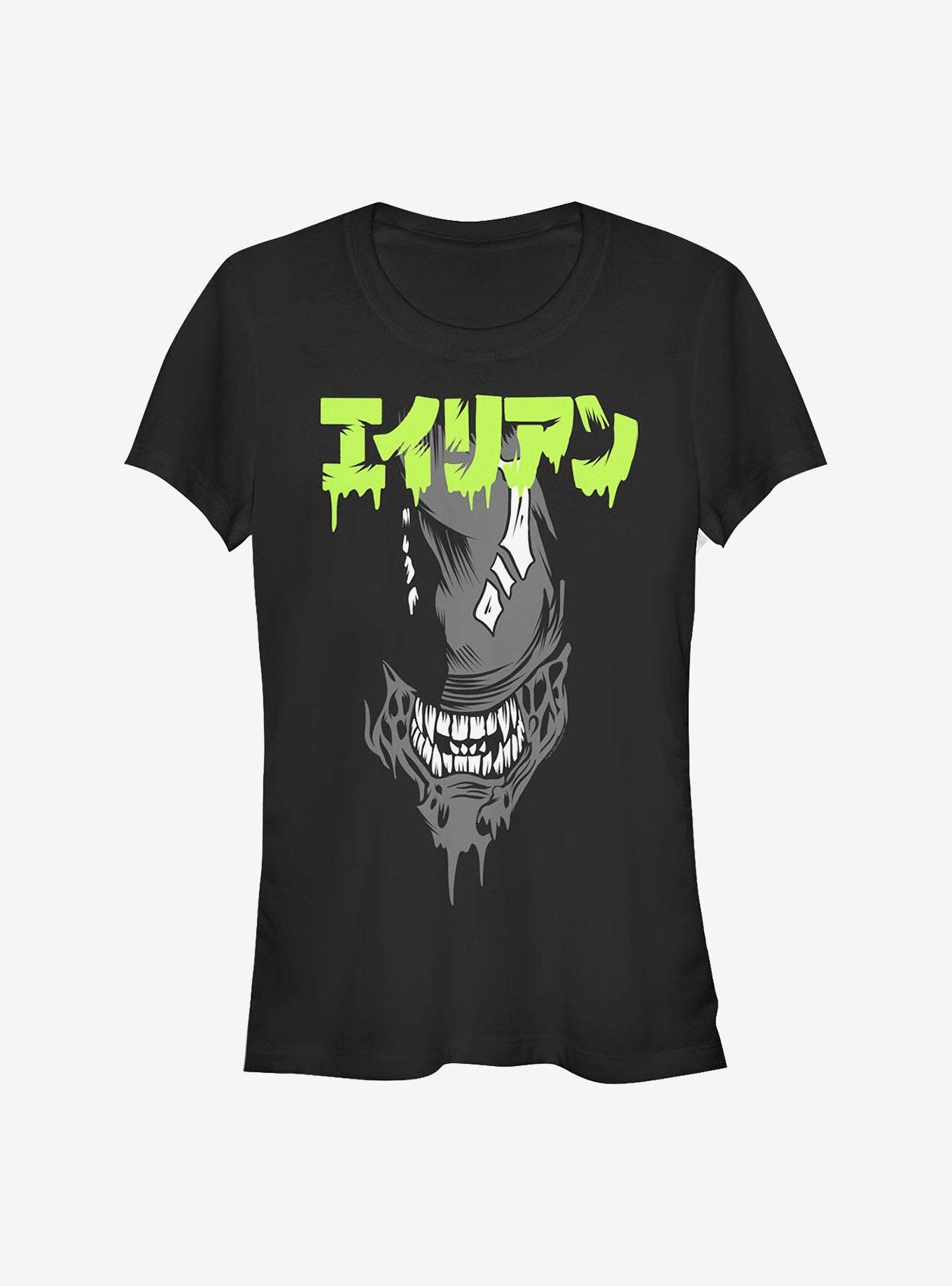 Alien Big Face Japanese Girls T-Shirt, BLACK, hi-res
