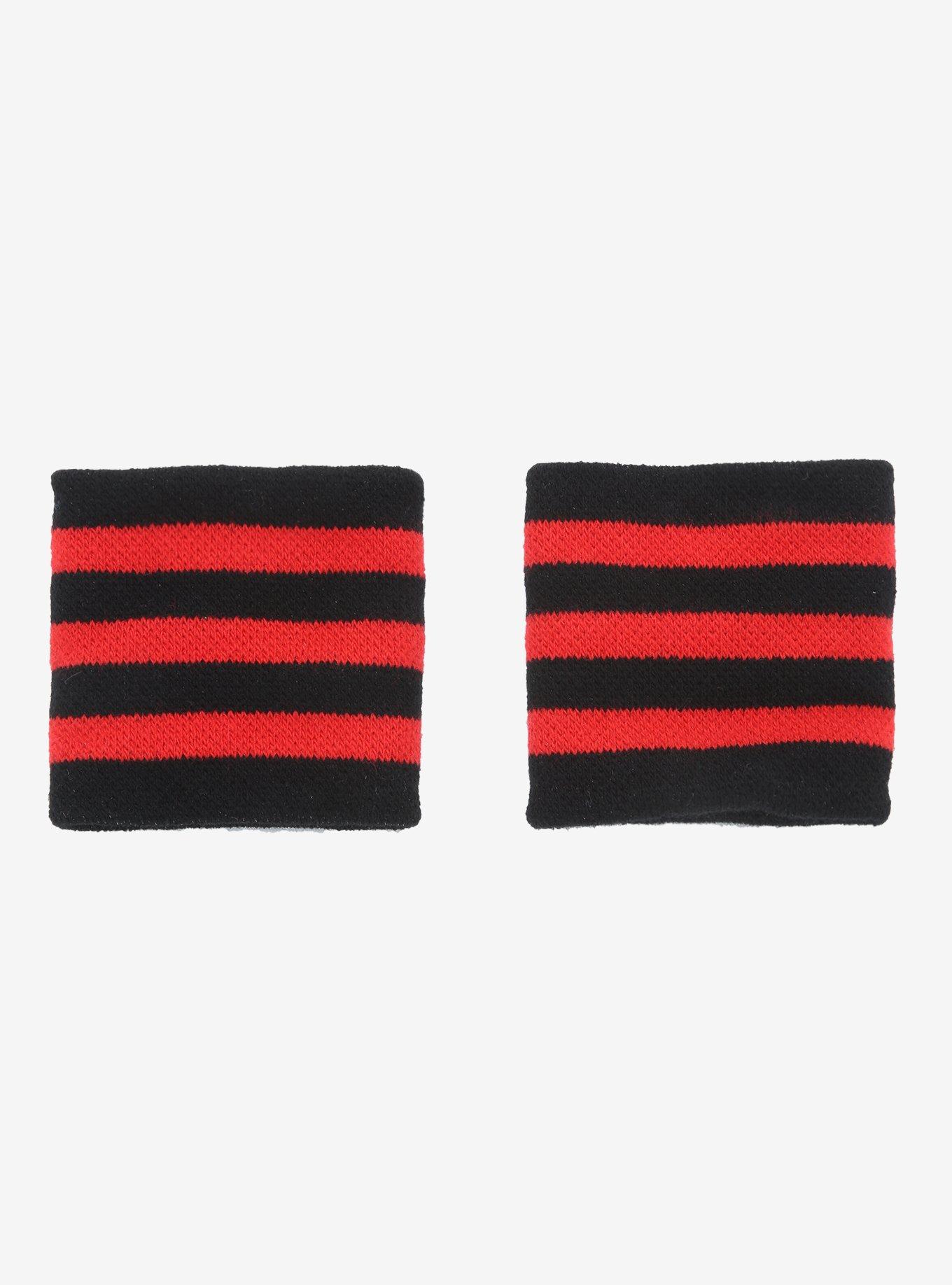 Black & Red Stripe Knit Wristband Set, , hi-res