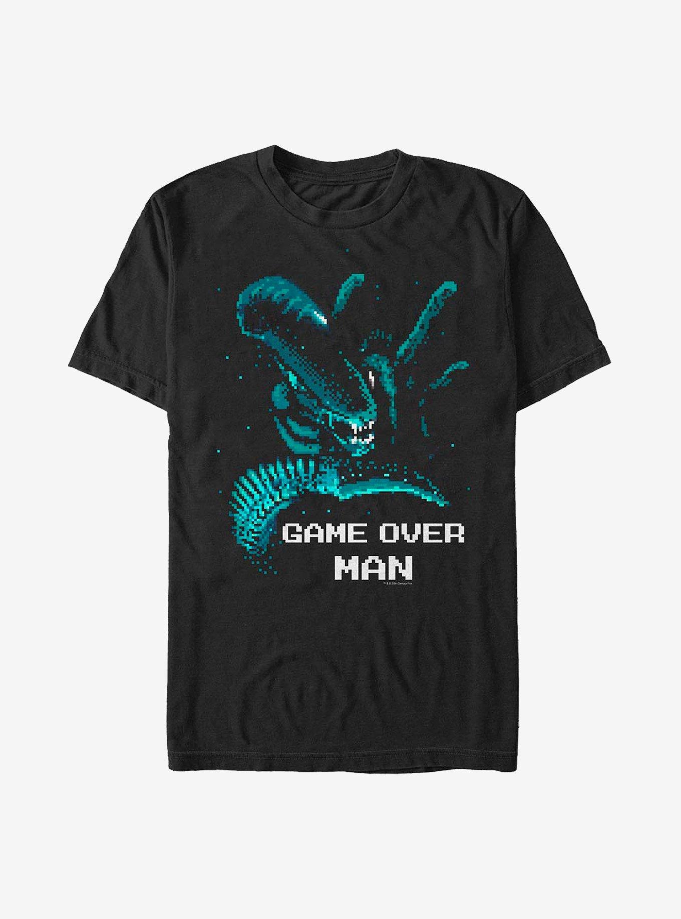 Alien Pixel Game Over Man T-Shirt, BLACK, hi-res