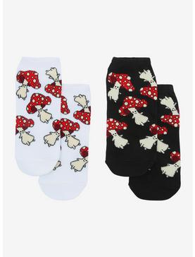 Black & White Mushroom No-Show Socks 2 Pair, , hi-res