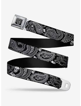 Bandana Skull Print Seatbelt Belt Black White, , hi-res