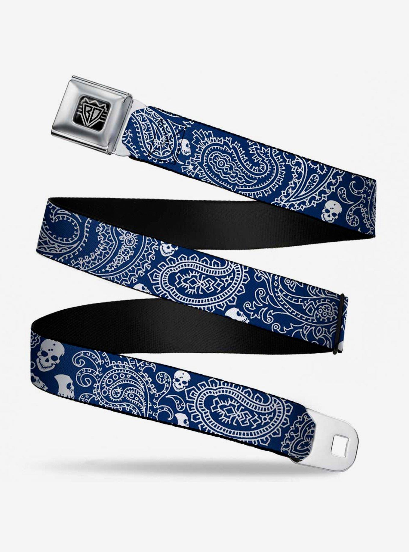 Bandana Skull Print Seatbelt Belt Royal, , hi-res