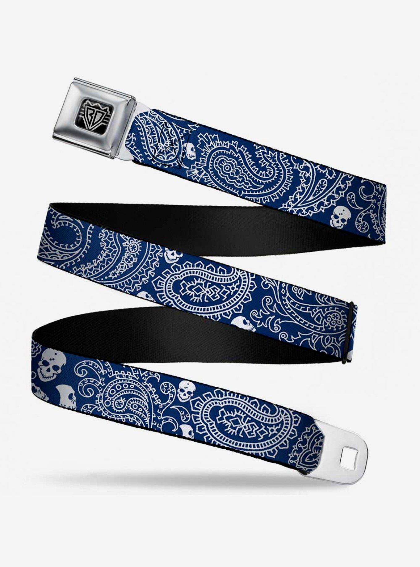 Bandana Skull Print Seatbelt Belt Royal, BLUE, hi-res