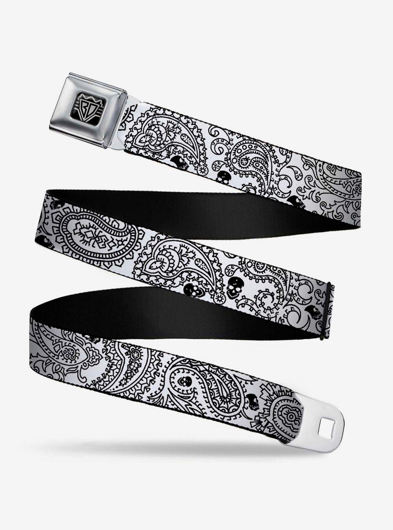 Bandana Skull Print Seatbelt Belt White Black, , hi-res