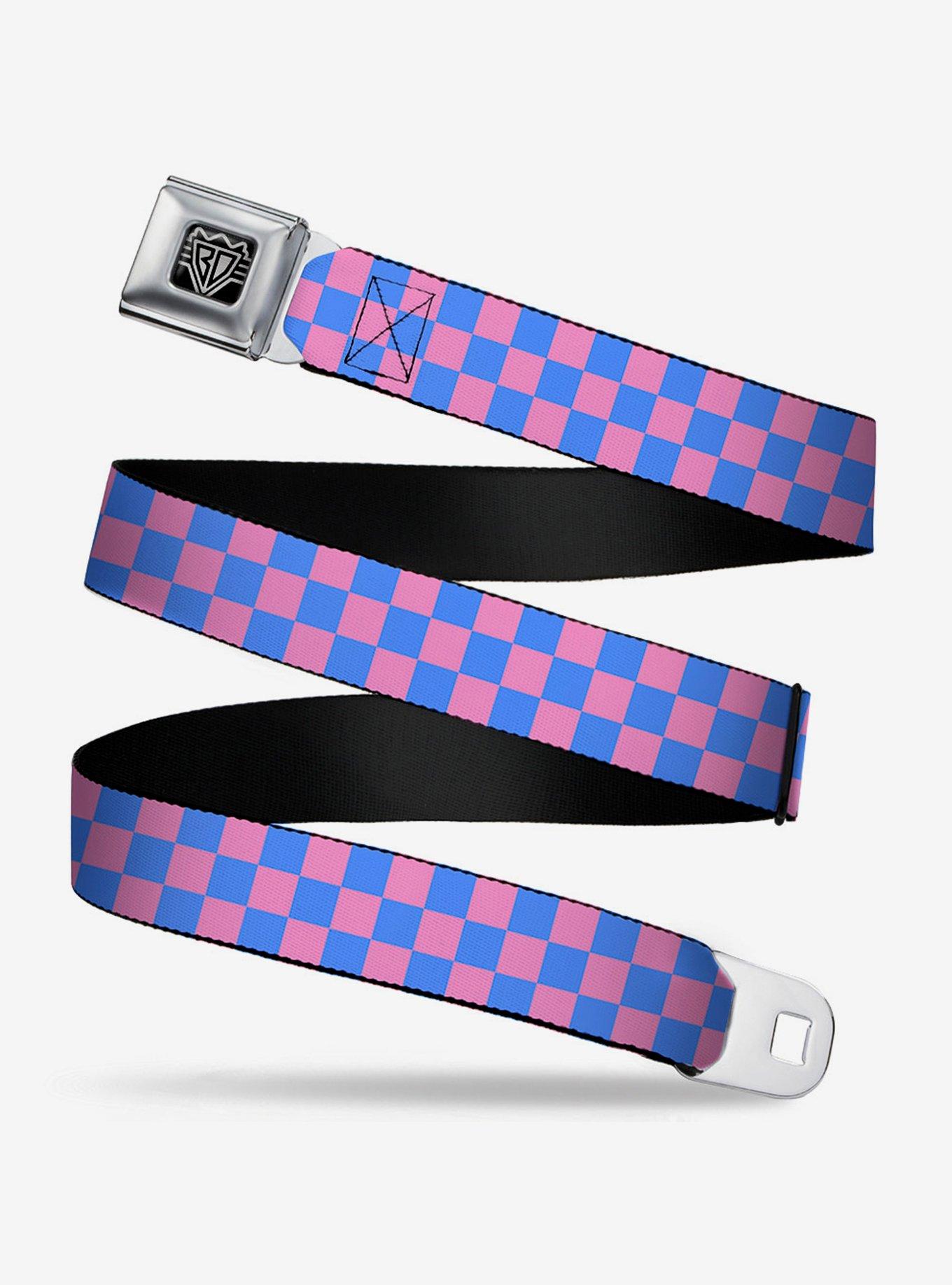 Checker Print Seatbelt Belt Baby Pink Blue, BLACK, hi-res