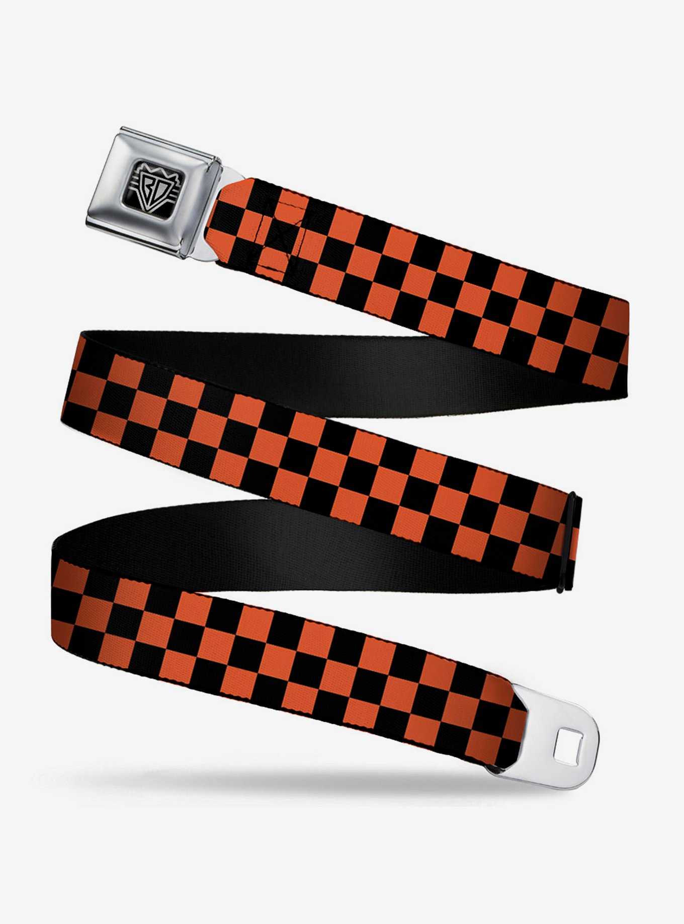 Checker Print Seatbelt Belt Black Orange, , hi-res