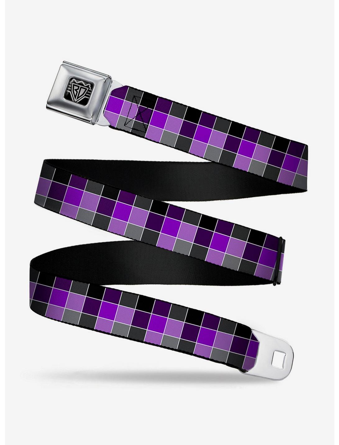 Checker Print Seatbelt Belt Mosaic Purple, BLACK, hi-res