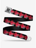 Checker Print Seatbelt Belt Mosaic Red, BLACK, hi-res