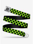 Checker Print Seatbelt Belt Neon Green, OLIVE, hi-res