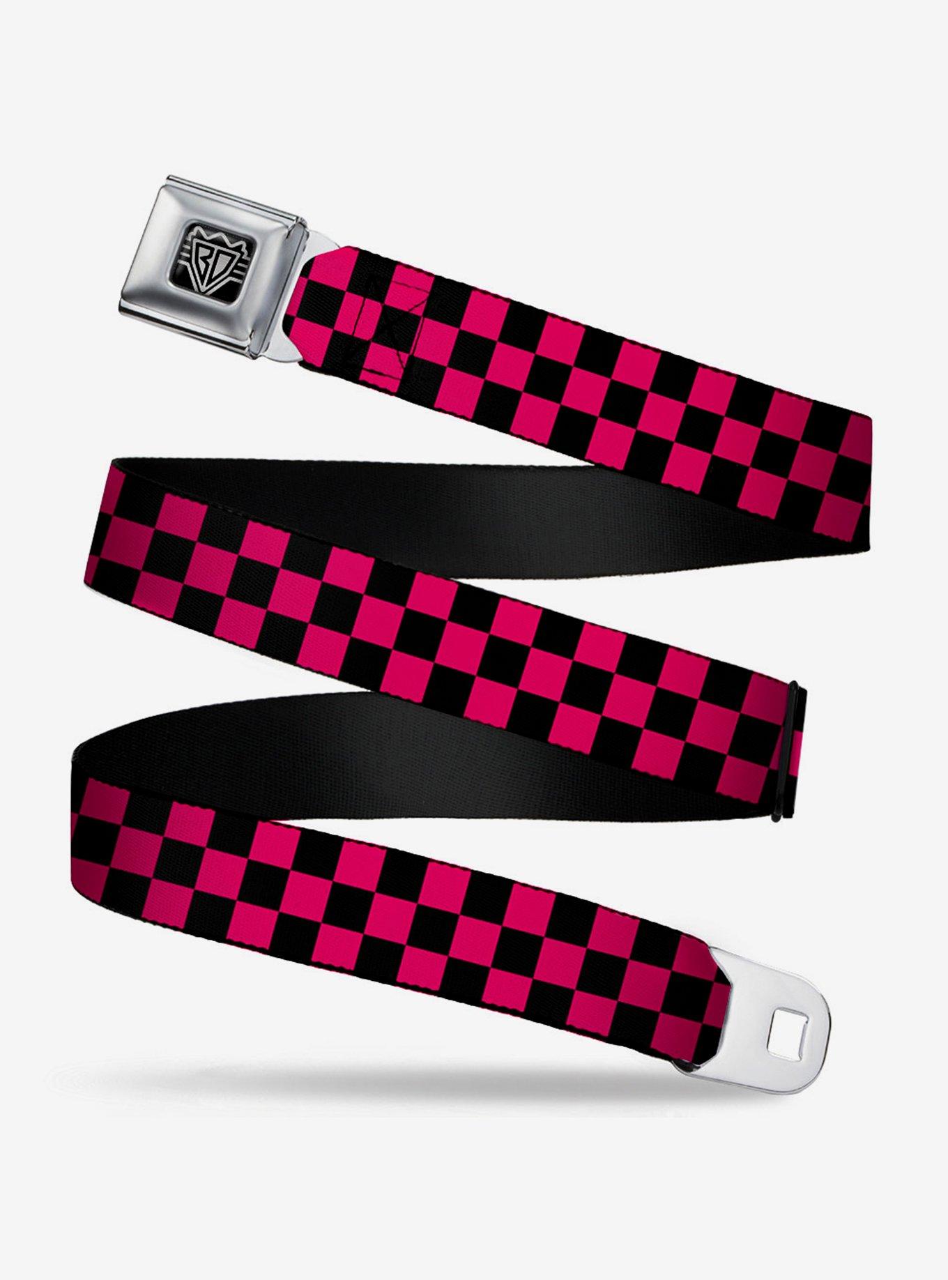 Checker Print Seatbelt Belt Neon Pink, OLIVE, hi-res