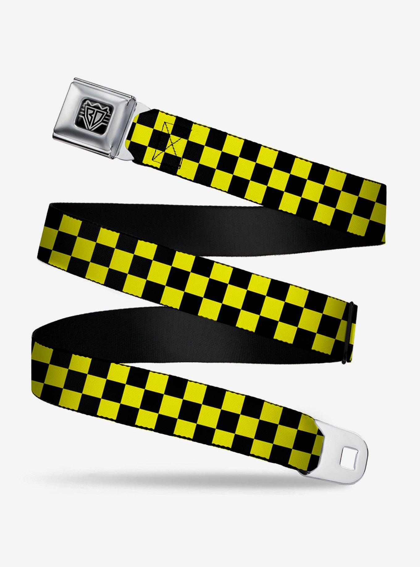 Checker Print Seatbelt Belt Neon Yellow, , hi-res
