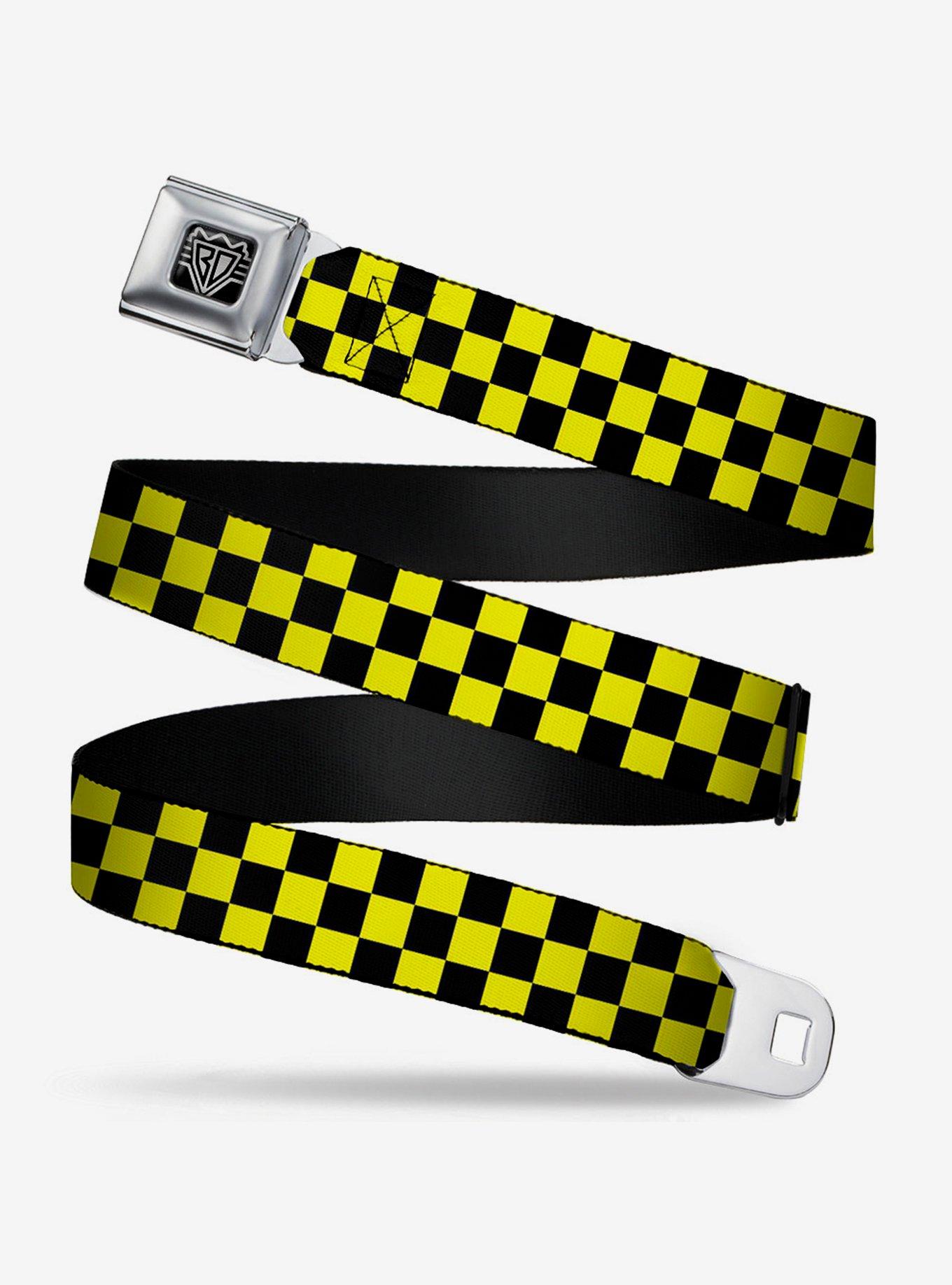 Checker Print Seatbelt Belt Neon Yellow, BLUE, hi-res