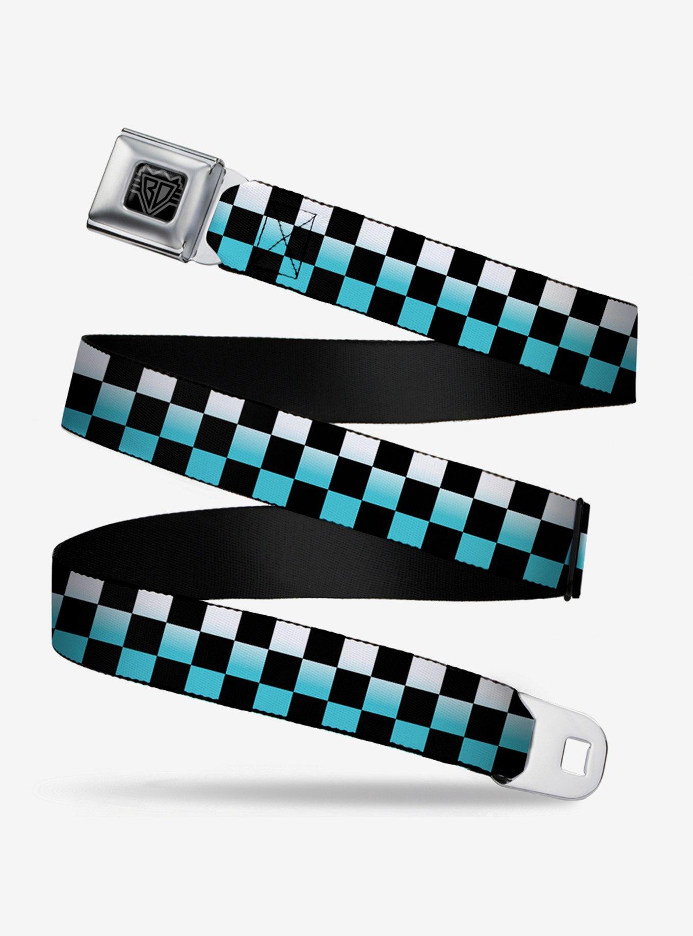 Checker Print Seatbelt Belt Ombre Turquoise, , hi-res