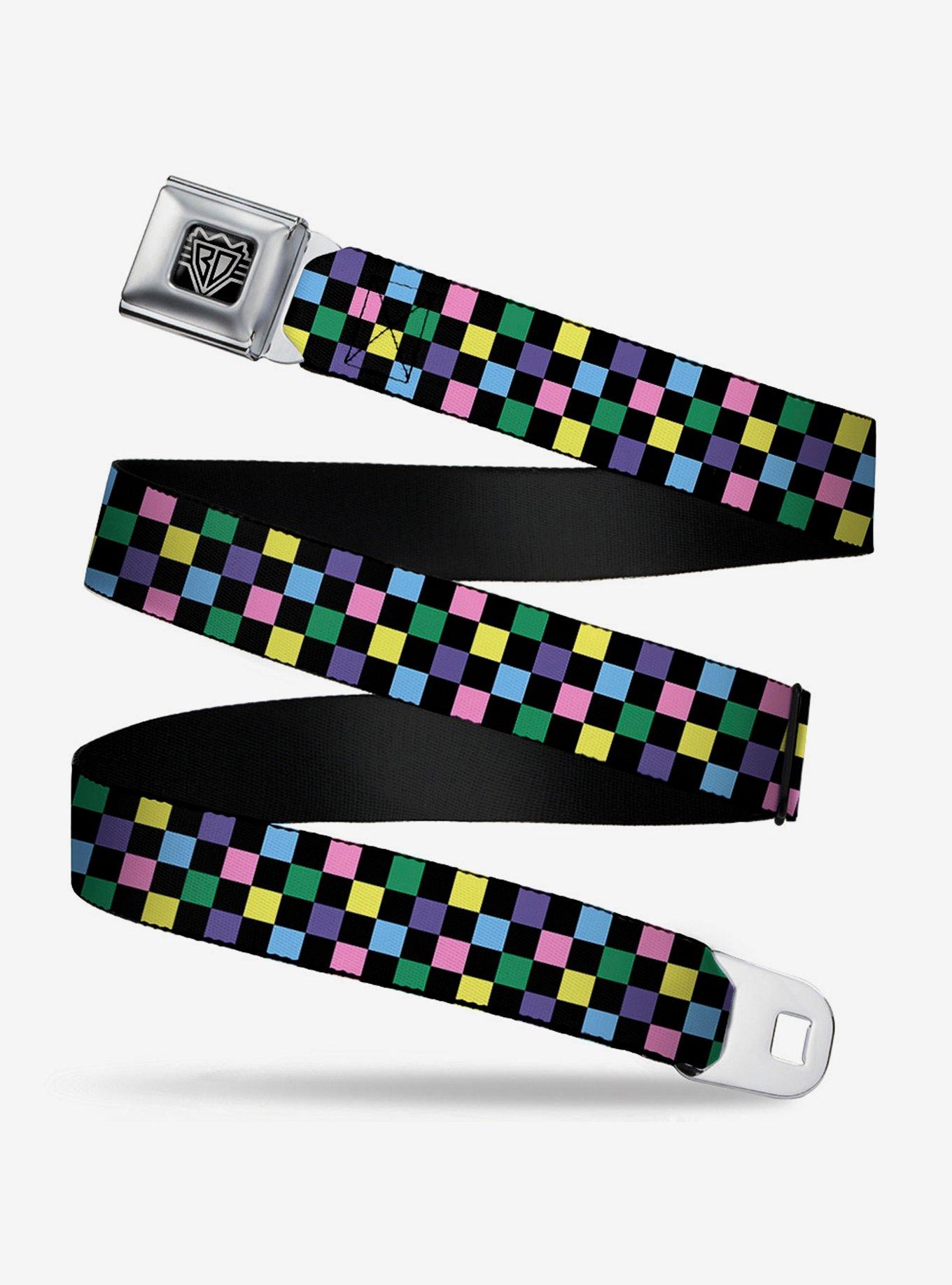 Checker Print Seatbelt Belt Pastel Multi, OLIVE, hi-res