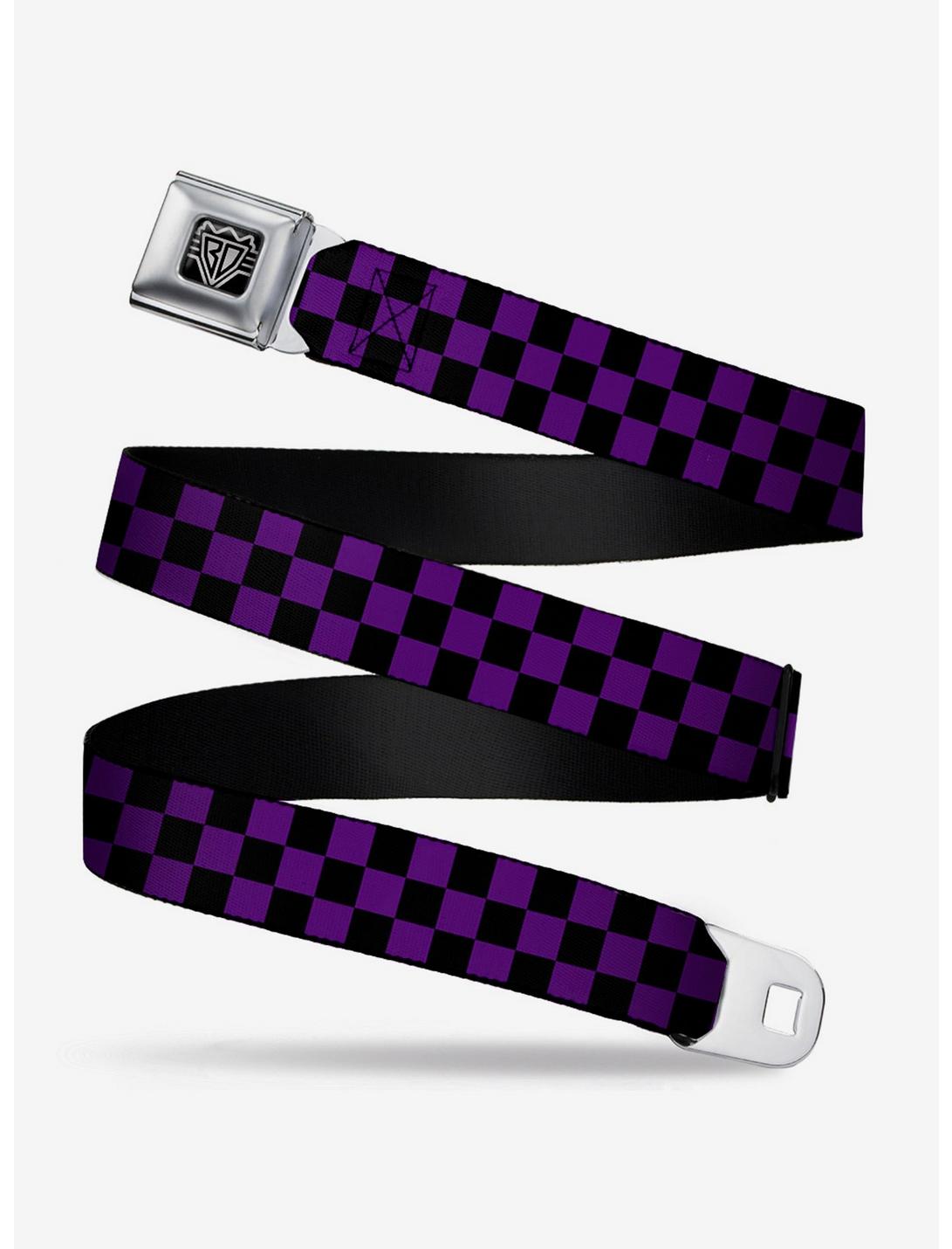 Checker Print Seatbelt Belt Purple, BLUE, hi-res