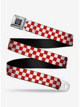Checker Print Seatbelt Belt Red White, BLACK, hi-res