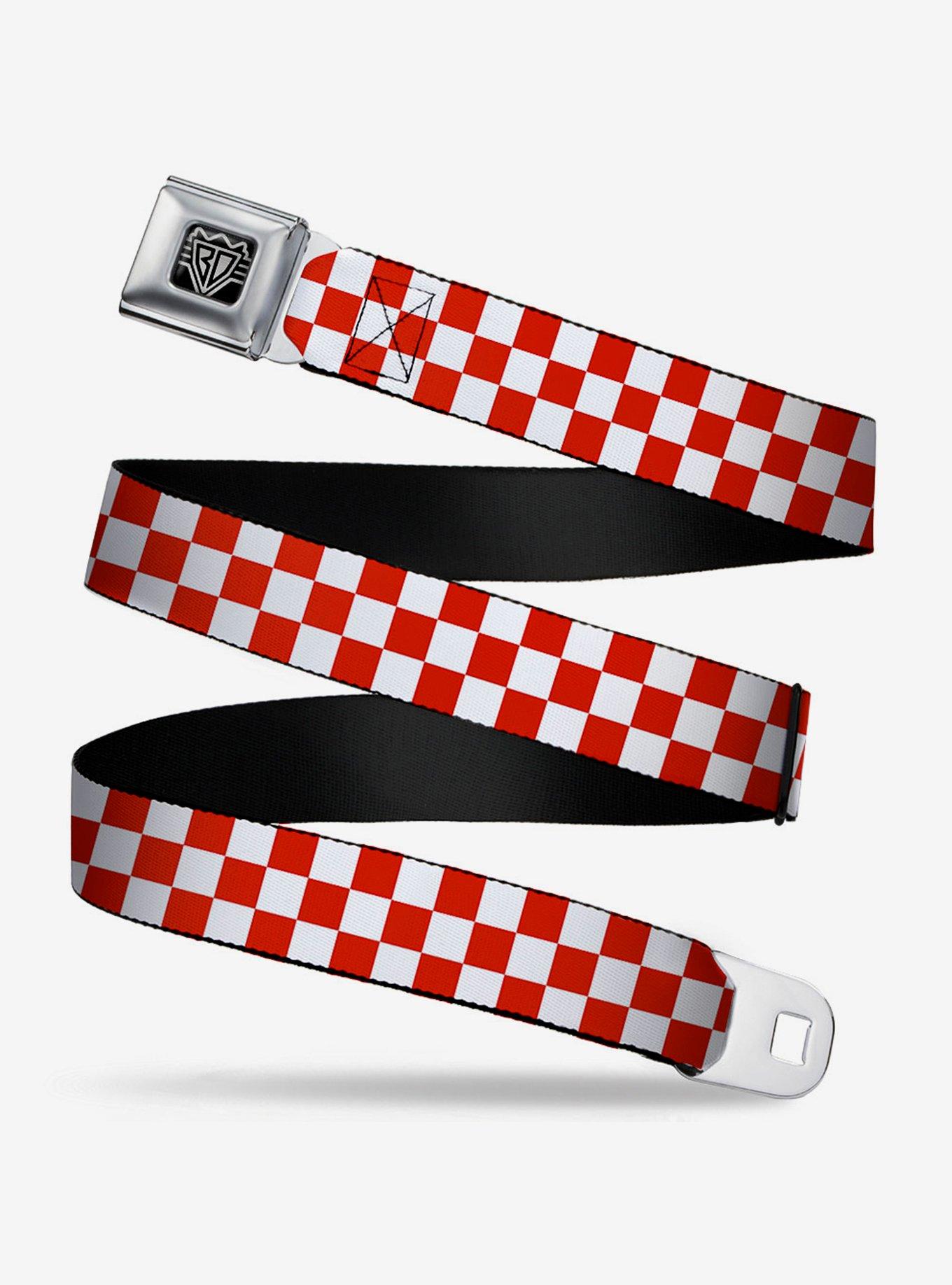 Checker Print Seatbelt Belt Red White, , hi-res