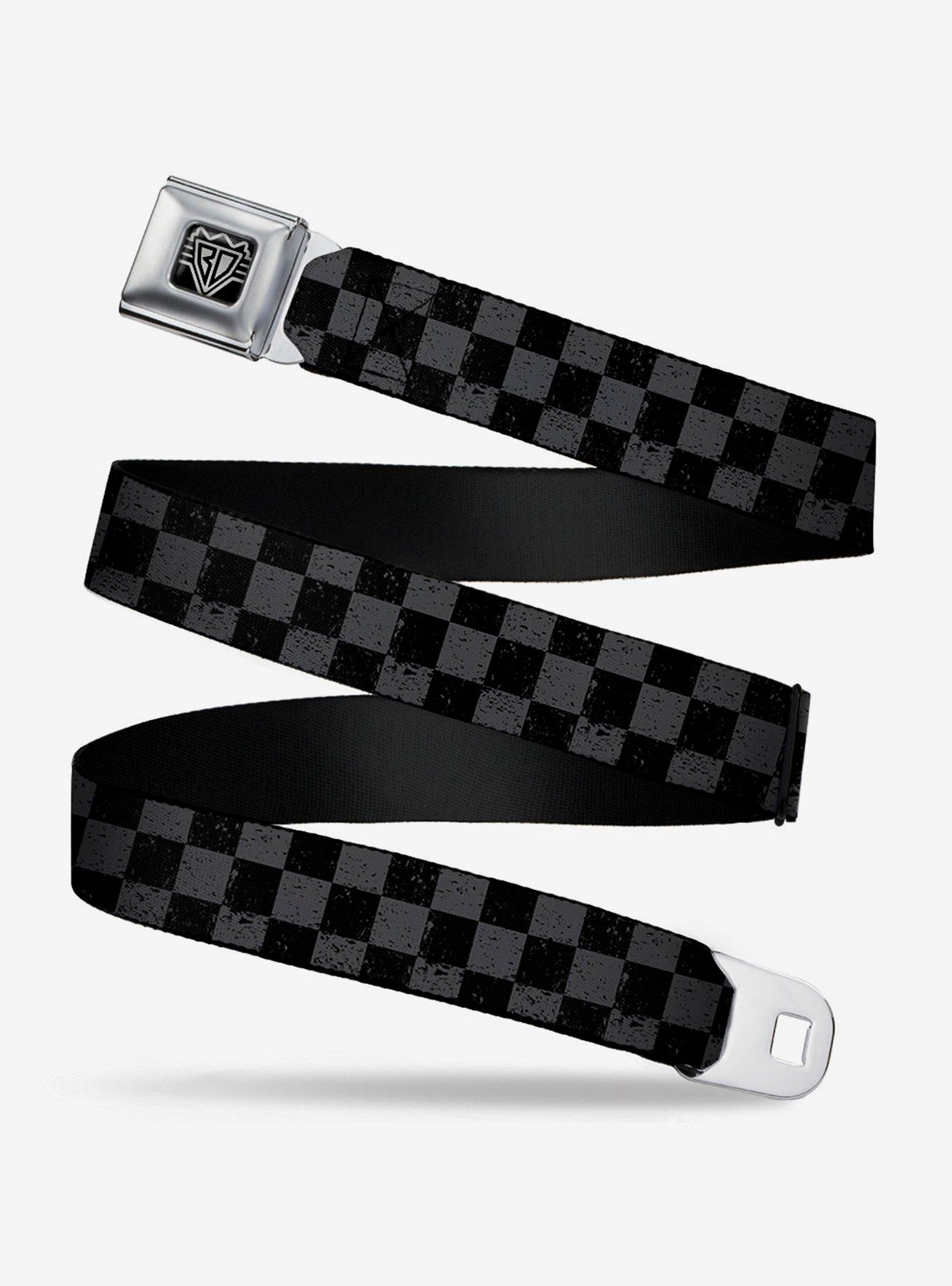 BUCKLEDOWN Distressed Checker Print Seatbelt Belt Gray