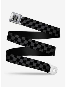 Distressed Checker Print Seatbelt Belt Gray, , hi-res