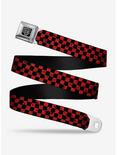Distressed Checker Print Seatbelt Belt Red, BLACK, hi-res