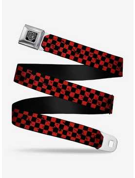 Distressed Checker Print Seatbelt Belt Red, , hi-res