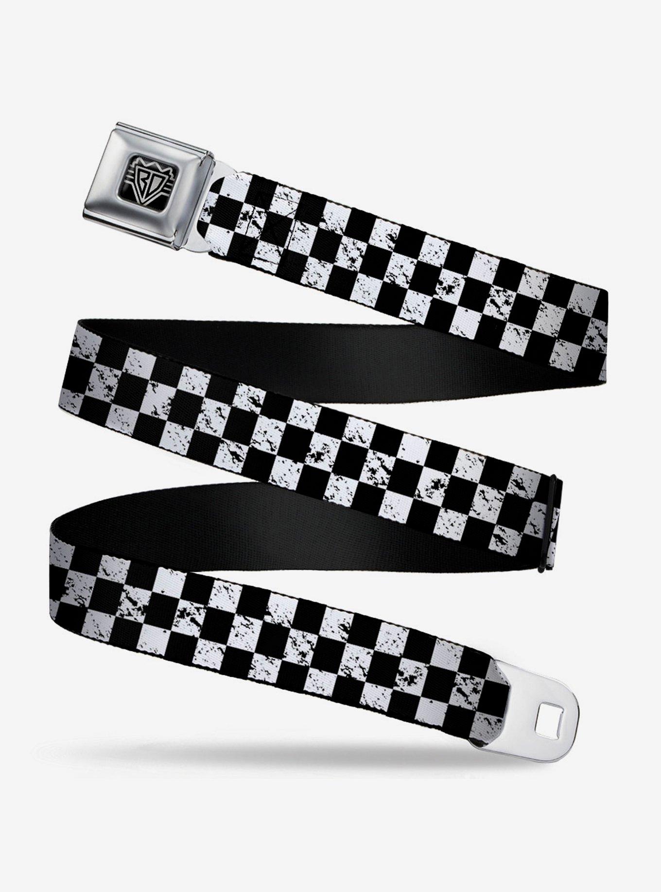 BUCKLEDOWN Distressed Checker Print Seatbelt Belt White