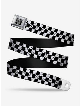 Distressed Checker Print Seatbelt Belt White, , hi-res