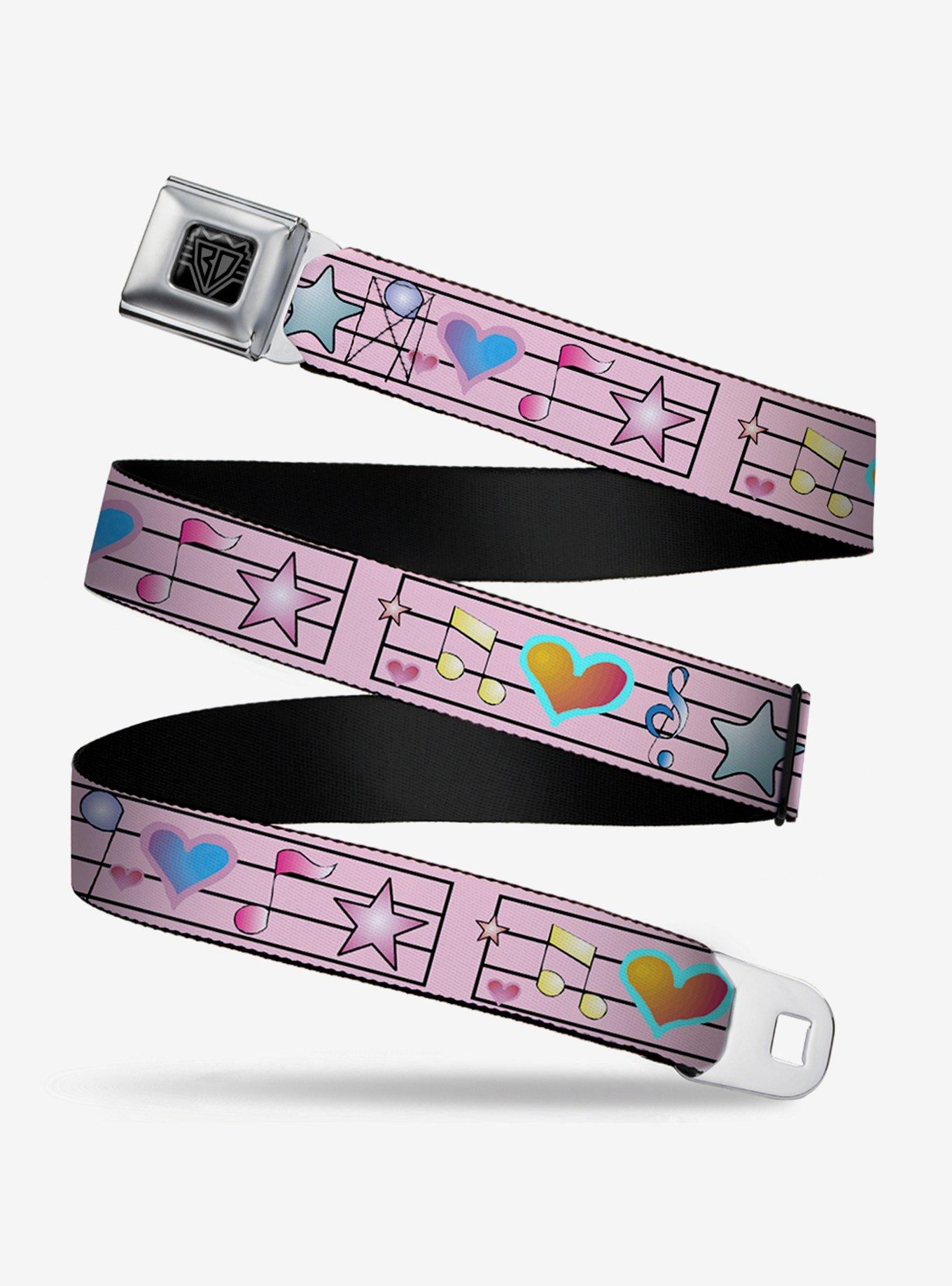 Music Notes Seatbelt Belt Pink, OLIVE, hi-res