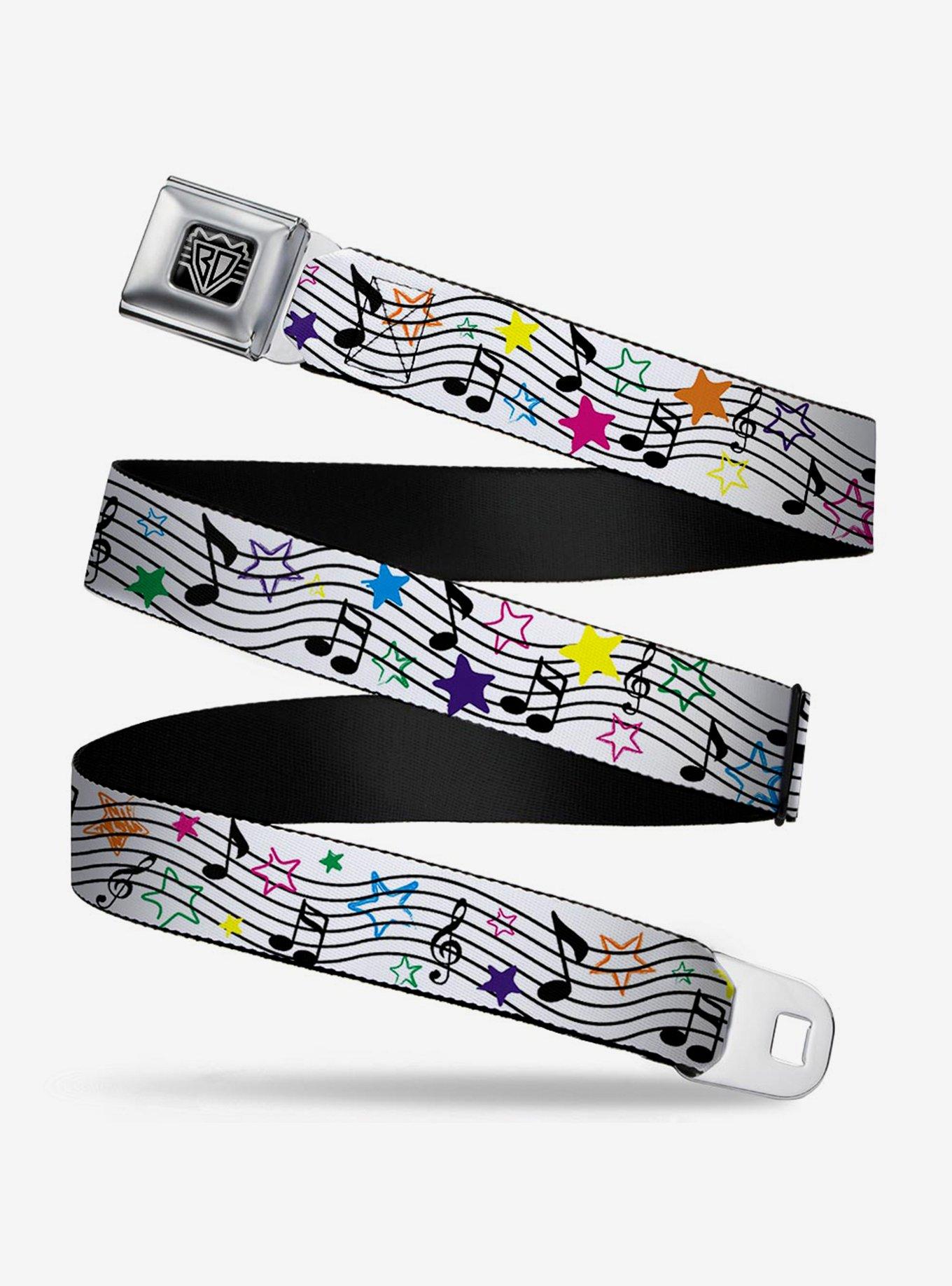 Music Notes Stars Seatbelt Belt, OLIVE, hi-res