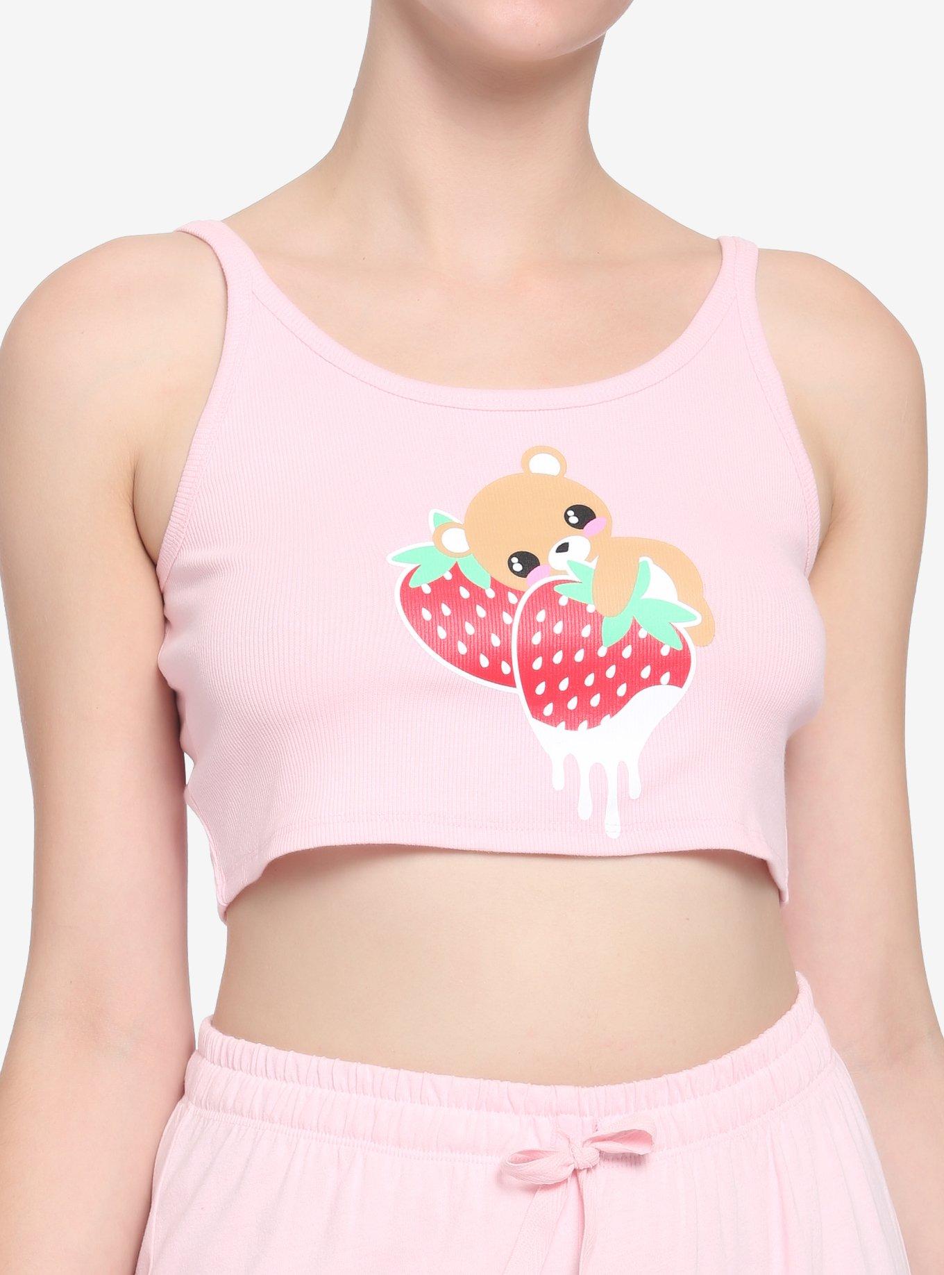 Strawberry Milk Teddy Bear Girls Strappy Crop Tank Top, MULTI, hi-res
