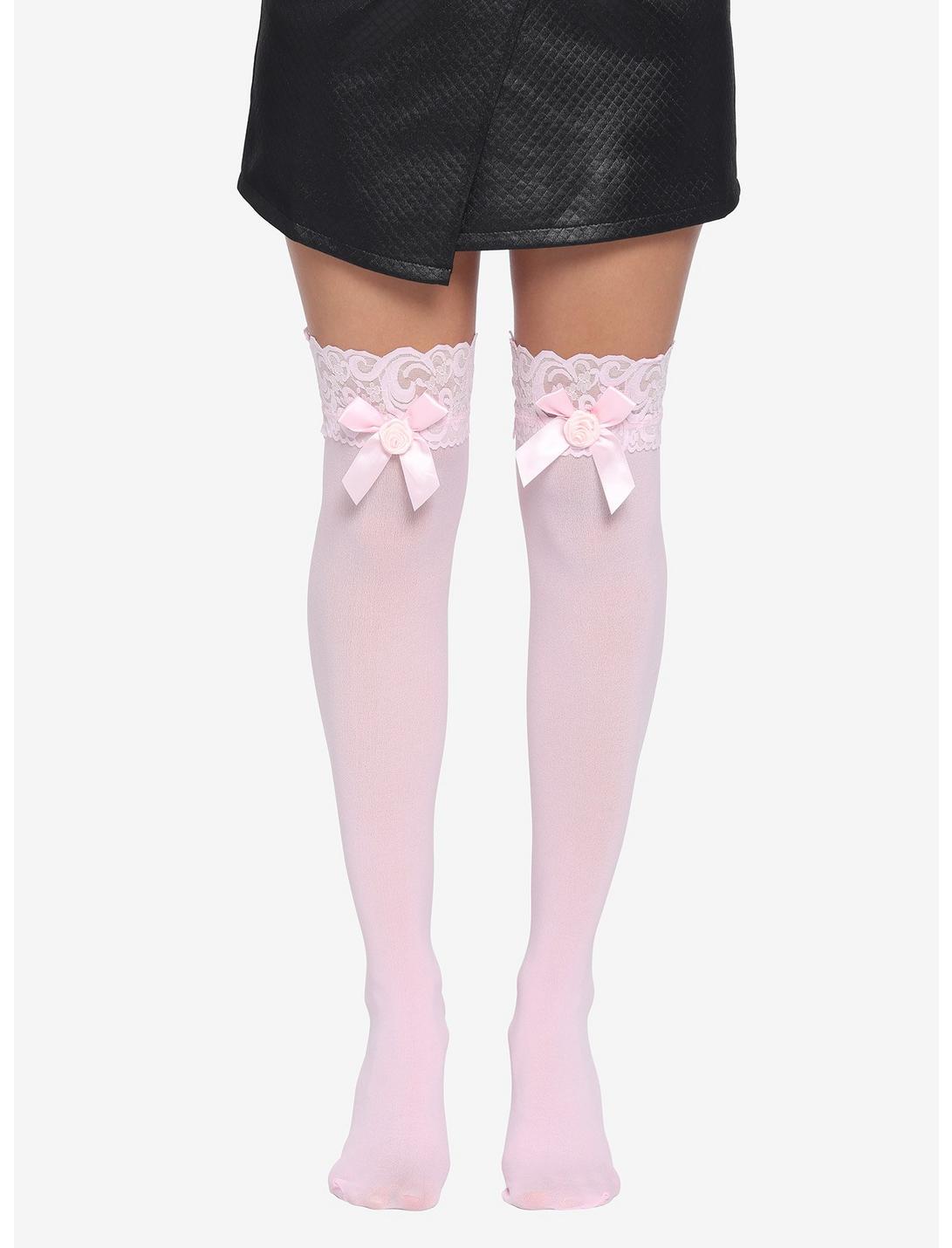 Pink Rose Lace Thigh Highs, , hi-res