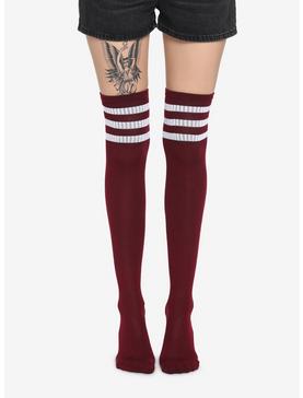 Maroon Varsity Stripe Over-The-Knee Socks, , hi-res